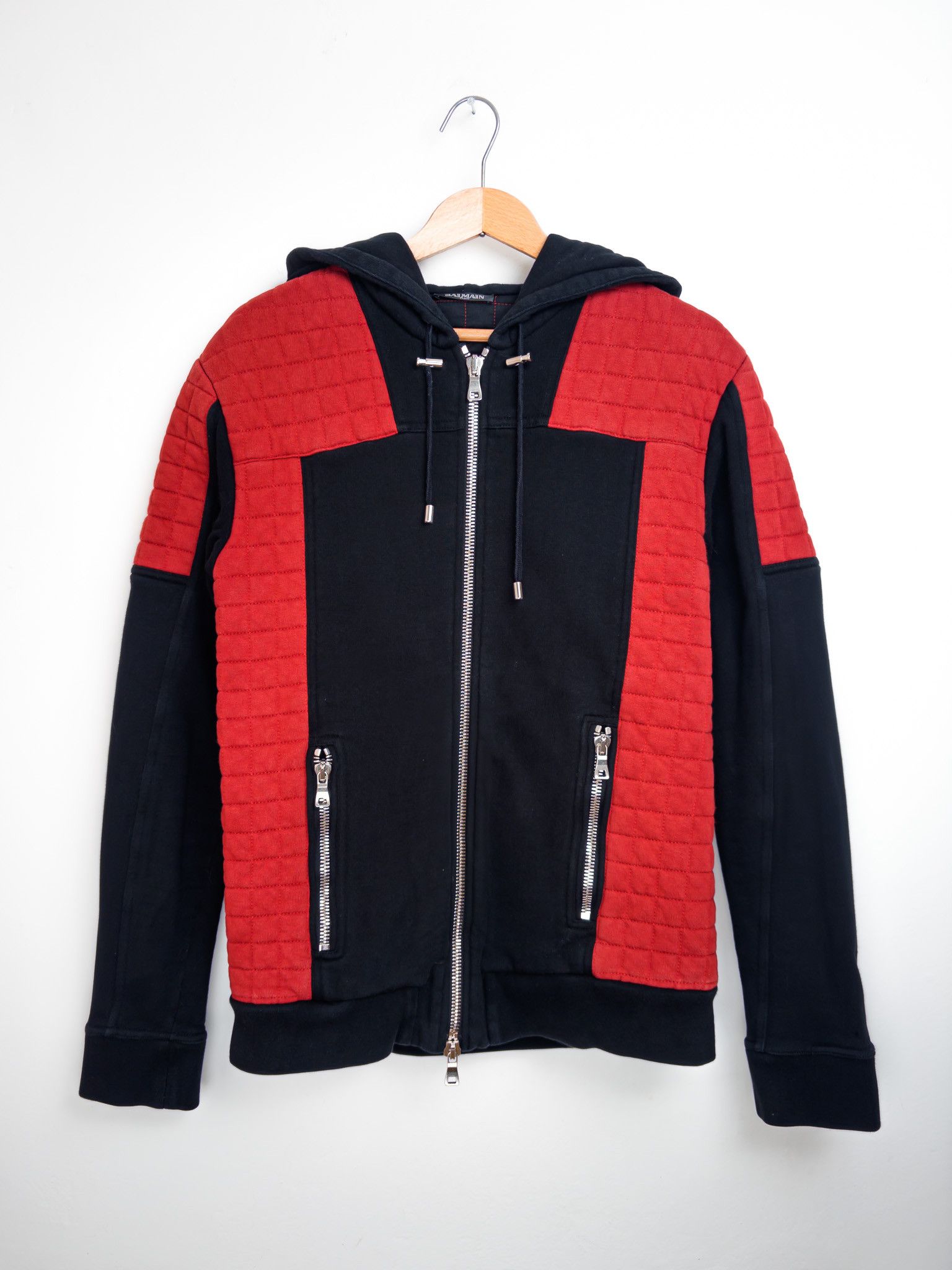 Balmain BALMAIN biker asymmetric padded hoodie *rare* | Grailed