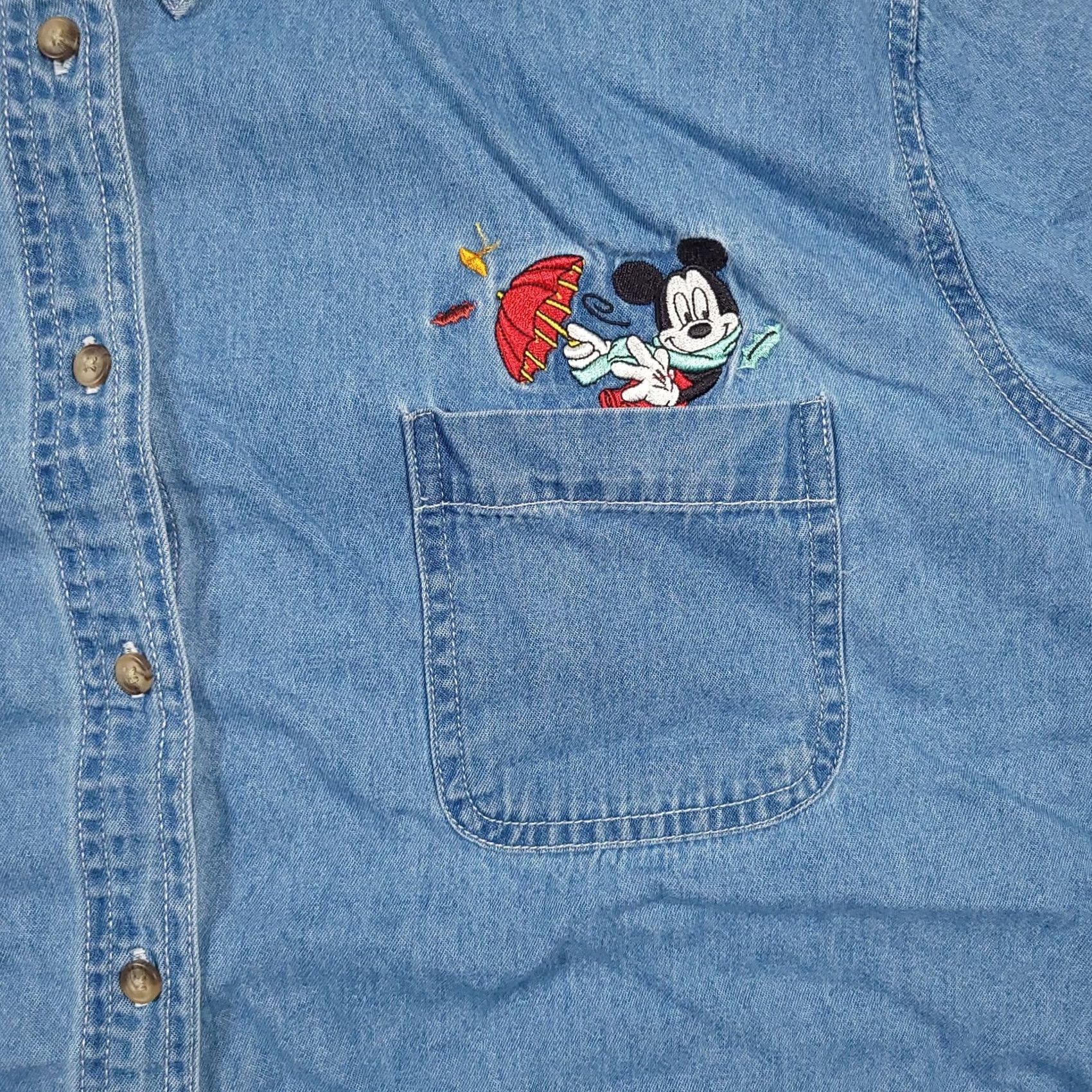 Mickey Unlimited VINTAGE Mickey Unlimited Shirt Denim Button Up Embroidered Pocket 90s Womens 24W Blue Cotton Shirt Women Menstrual? Size 4XL / US 24-26 - 4 Thumbnail