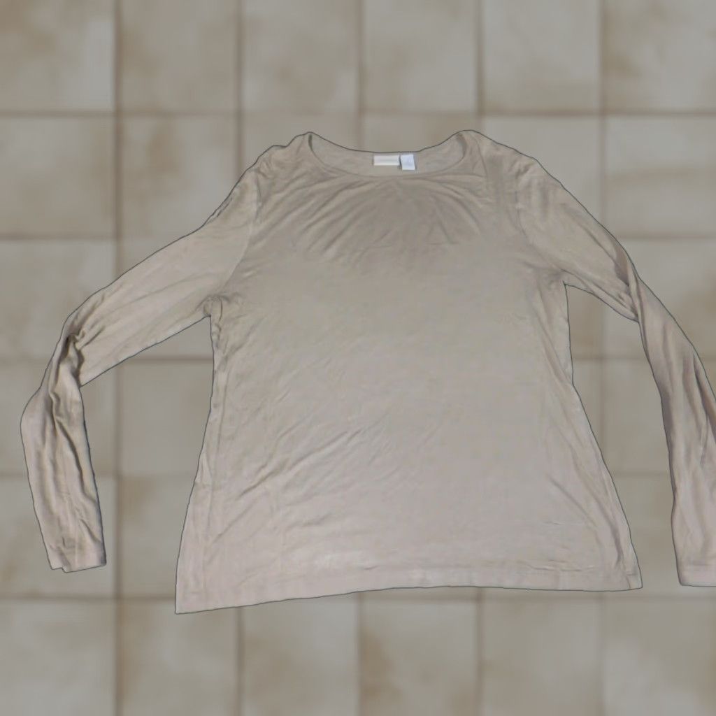 Vintage Chicos Blouse Shirt Womens 1 Beige Rayon Spandex Crew Neck Long Sleeve Stretch Casual Button Size XS / US 0-2 / IT 36-38 - 1 Thumbnail