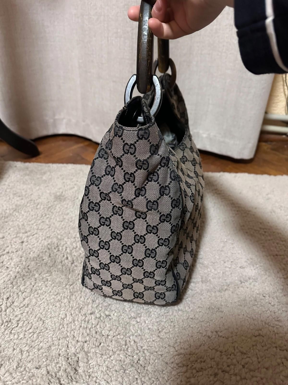 Gucci Rare GUCCI GG Canvas Wood Handle Handbag Tote Bag Hobo Navy Size ONE SIZE - 3 Thumbnail