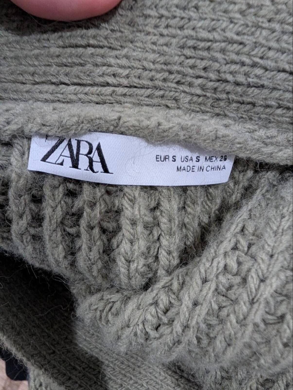 Zara Olive Green Wrap Knit Sweater with Tie Belt Size S / US 4 / IT 40 - 2 Thumbnail