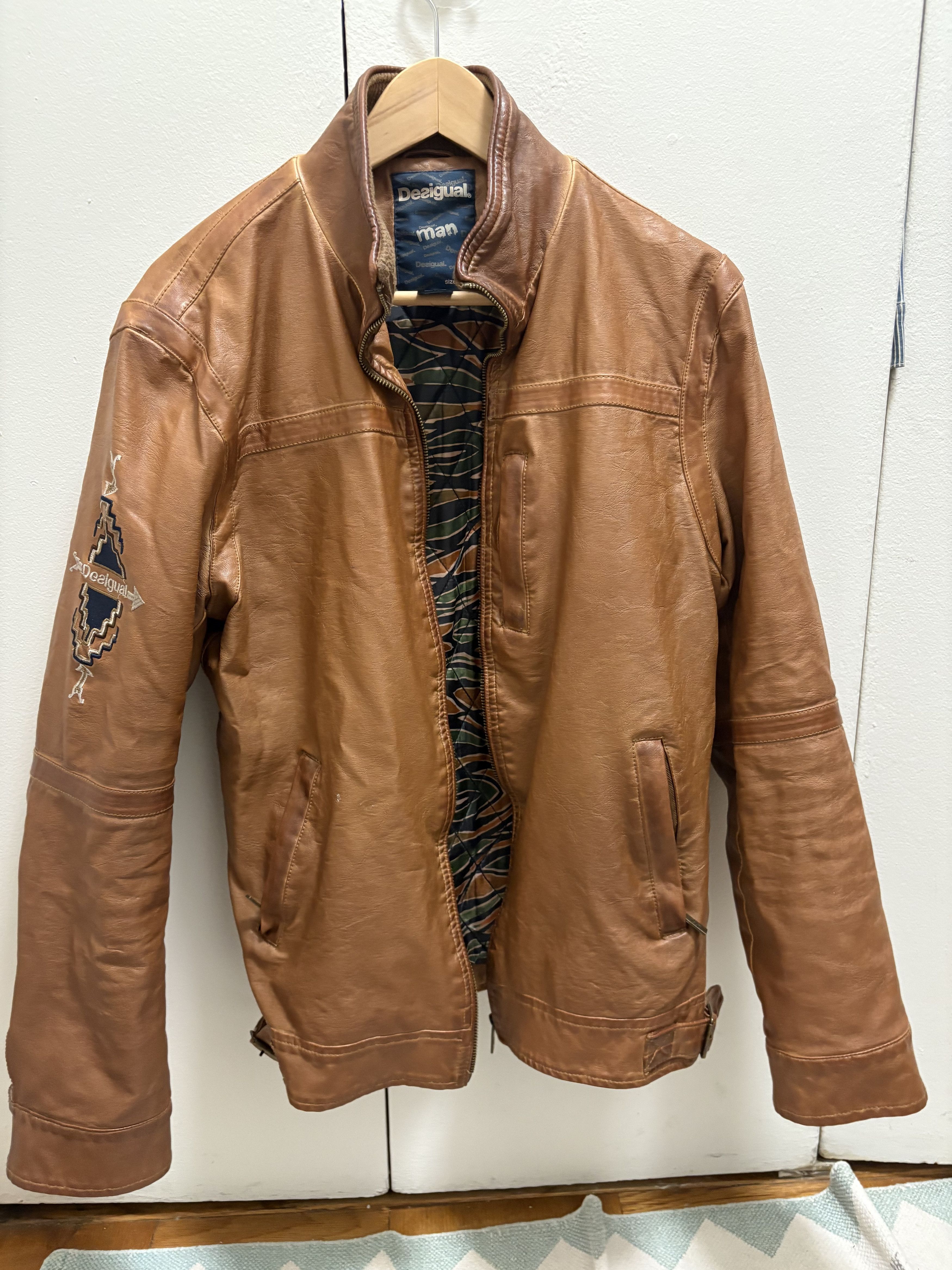 Desigual Light brown leather jacket Size US XL / EU 56 / 4 - 1 Thumbnail