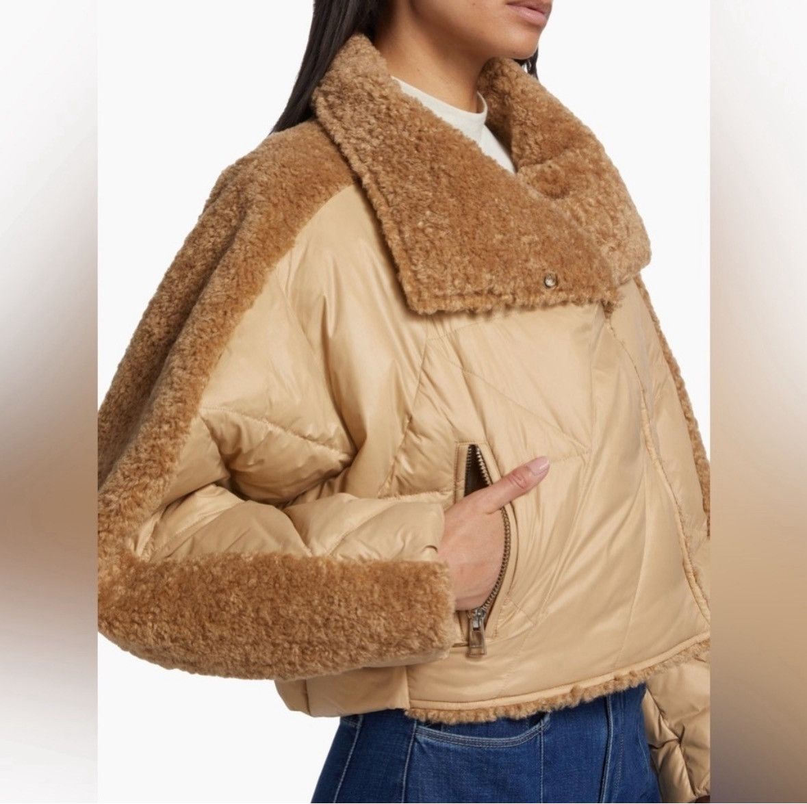 LAMARQUE LAMARQUE Sharon Mix Media Down Puffer Jacket in Caramel/ LRG Size L / US 10 / IT 46 - 4 Thumbnail