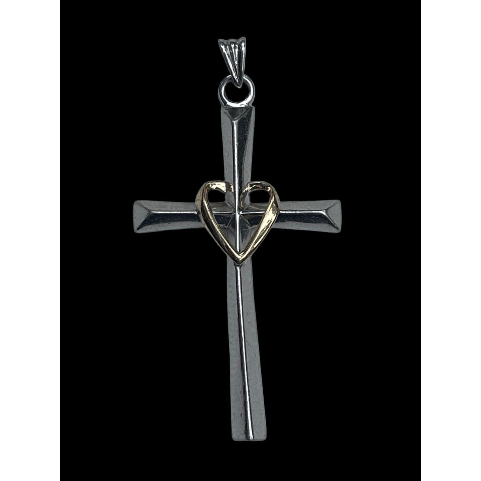 Vintage Signed Sterling Silver and 10k Yellow Gold Cross Pendant Size ONE SIZE - 1 Thumbnail