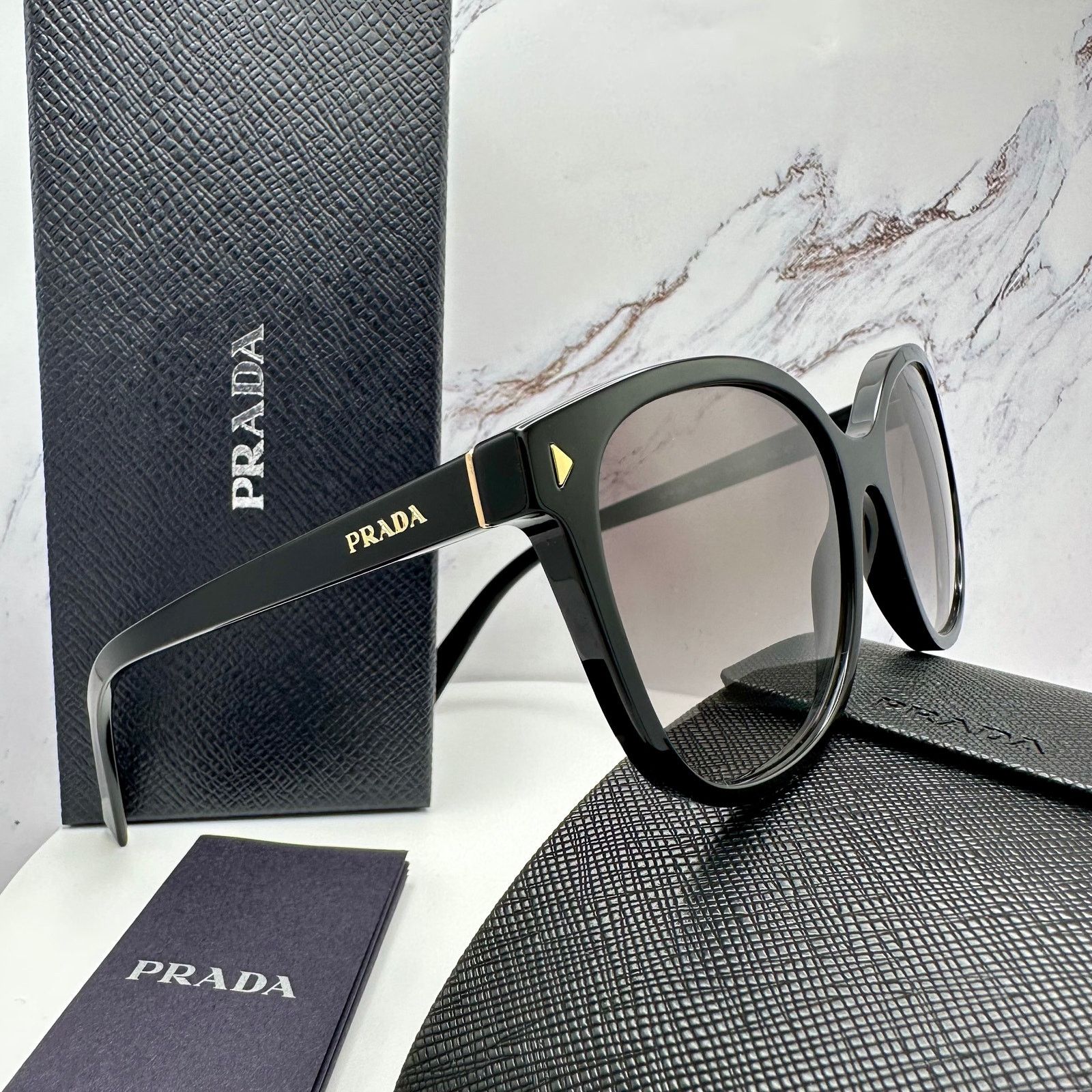 Prada New PRADA Sunglasses Black Gold Square Gray Lens Size ONE SIZE - 7 Thumbnail