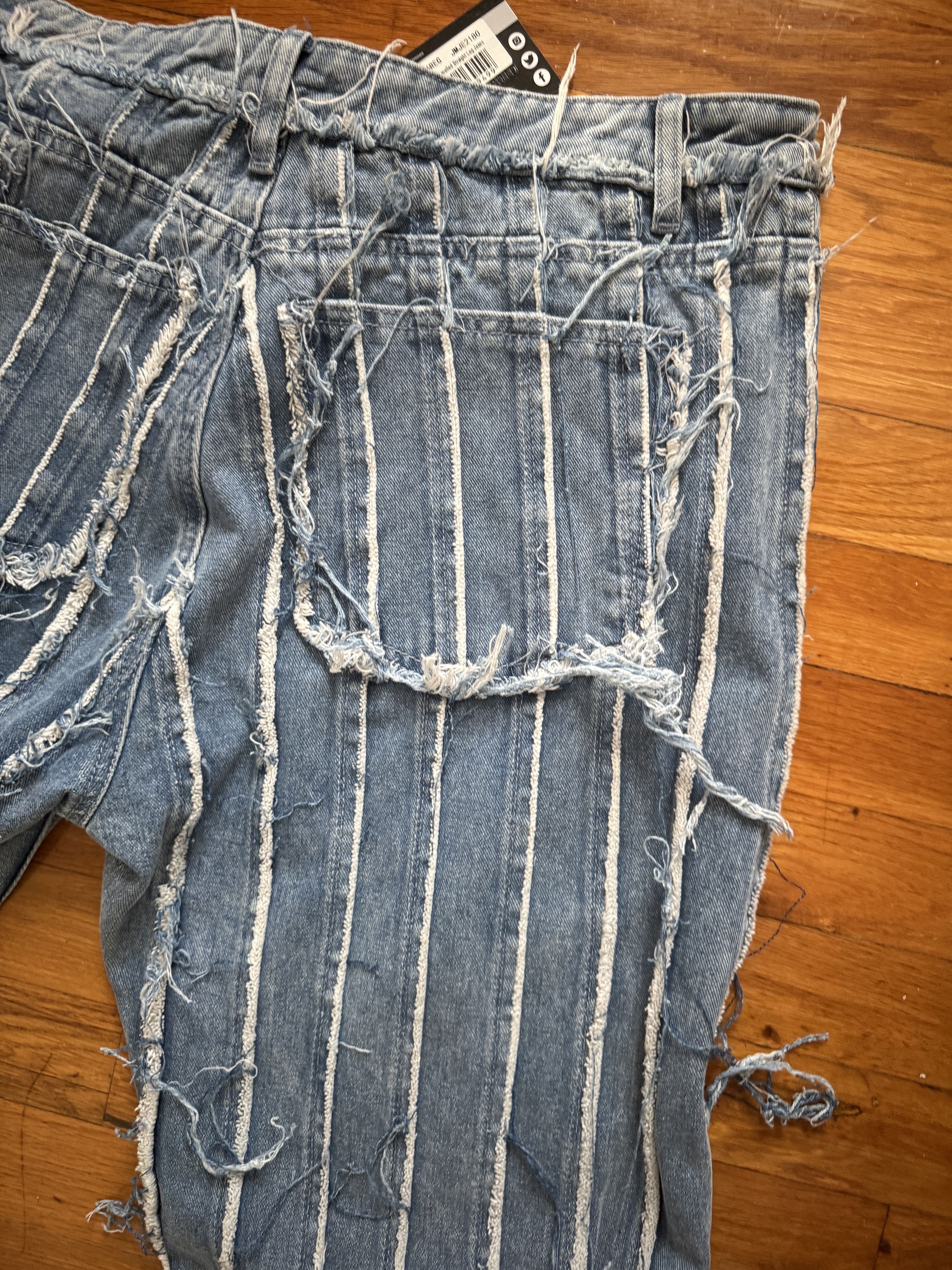 Jaded London Faded Blue Frayed Panelled Straight Leg Jeans Size US 36 / EU 52 - 6 Thumbnail