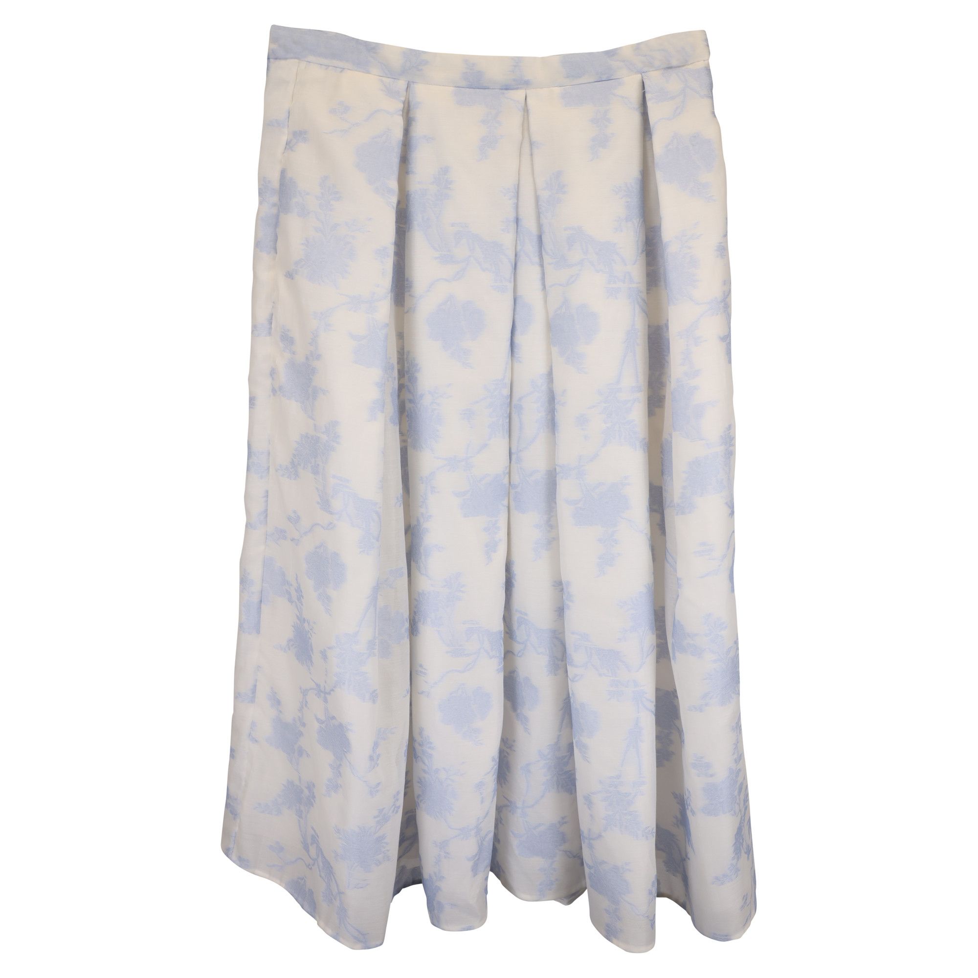 Erdem Erdem Floral Midi Skirt in Light Blue Cotton Size 26" / US 2 / IT 38 - 1 Thumbnail