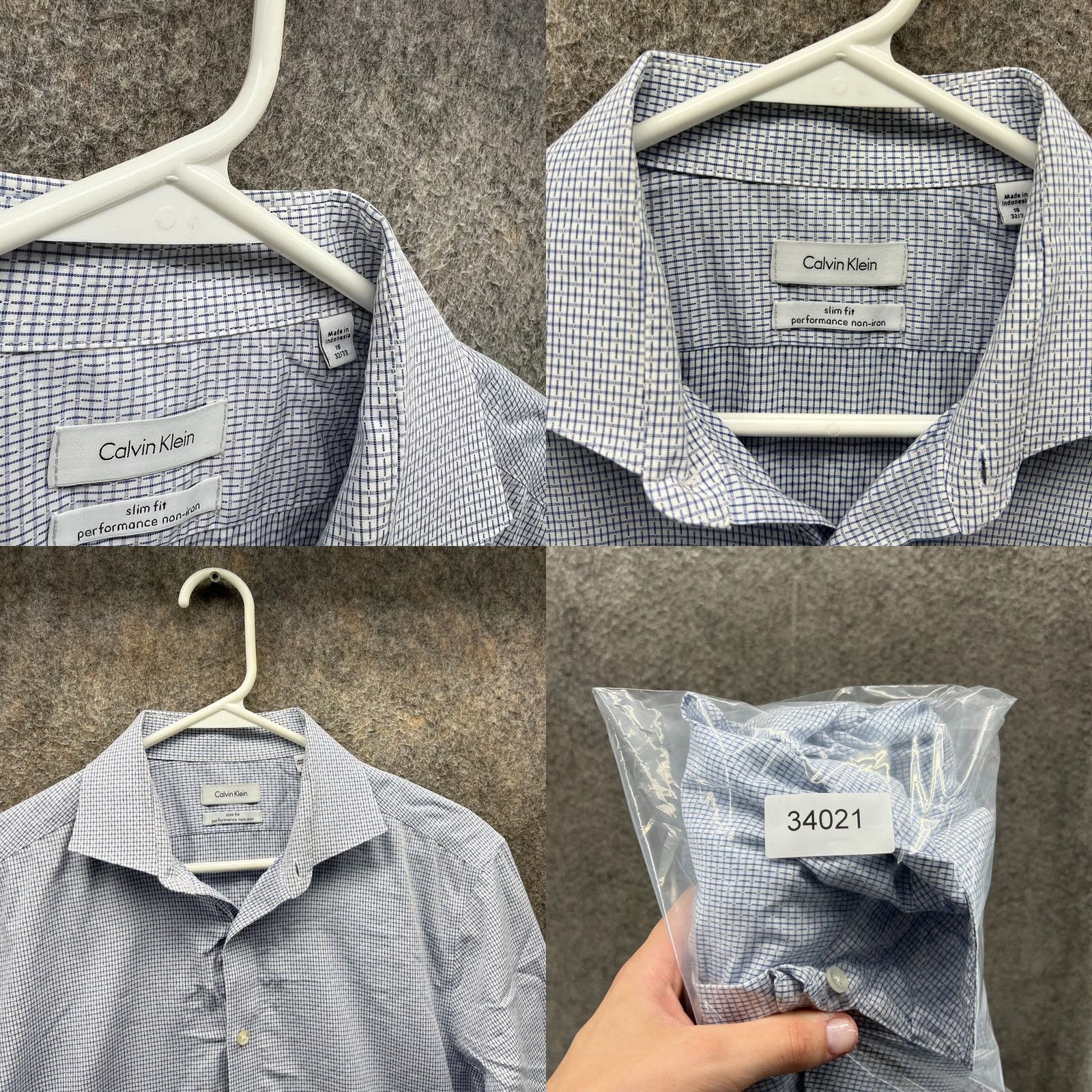 Calvin Klein VINTAGE Calvin Klein Shirt Mens 16 White Grey Button Down Performance Patterned Slim Size US L / EU 52-54 / 3 - 8 Thumbnail