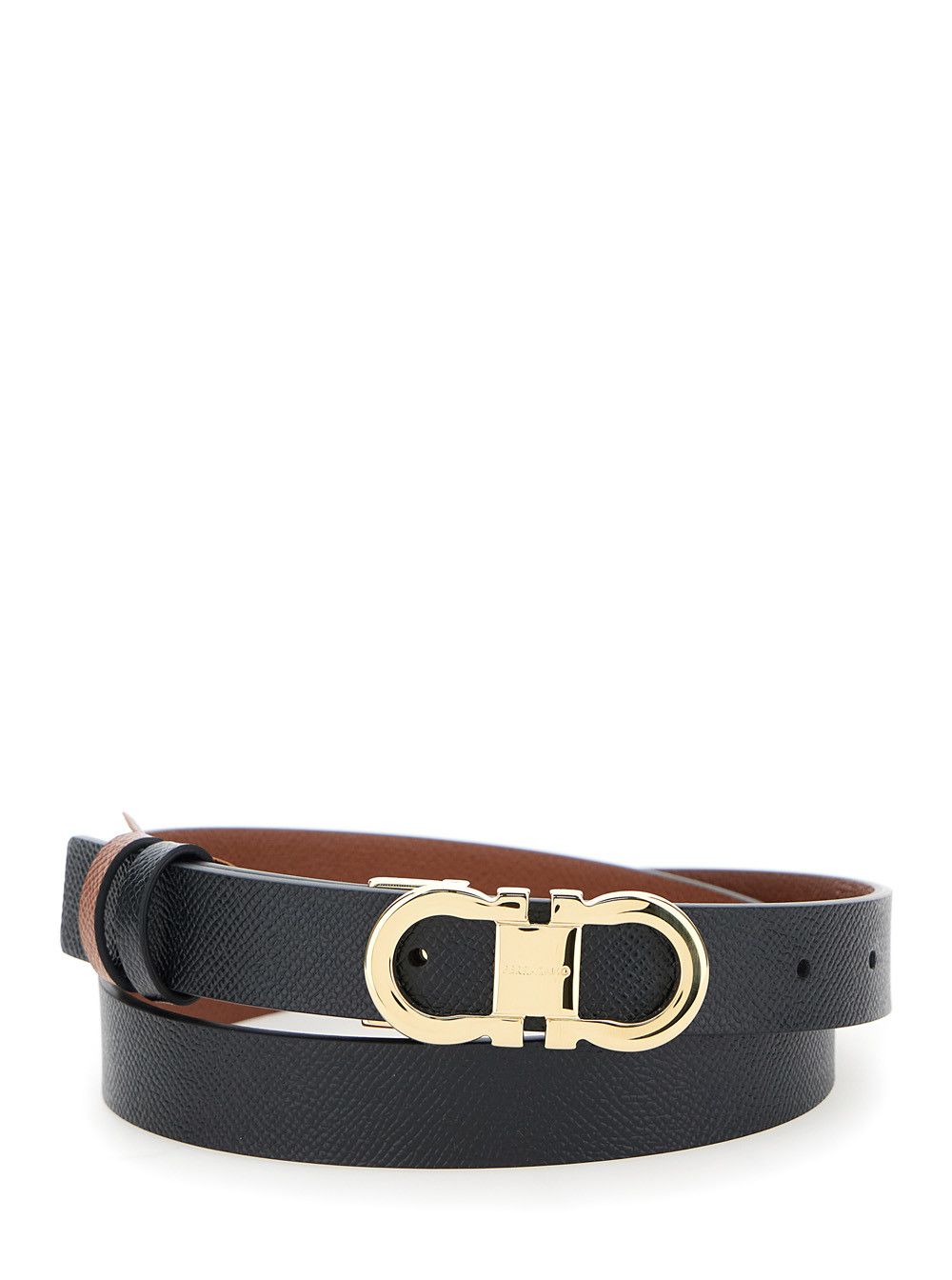 Salvatore Ferragamo Black Reversible Belt with Gancini Buckle in Leather for Women Size ONE SIZE - 1 Thumbnail