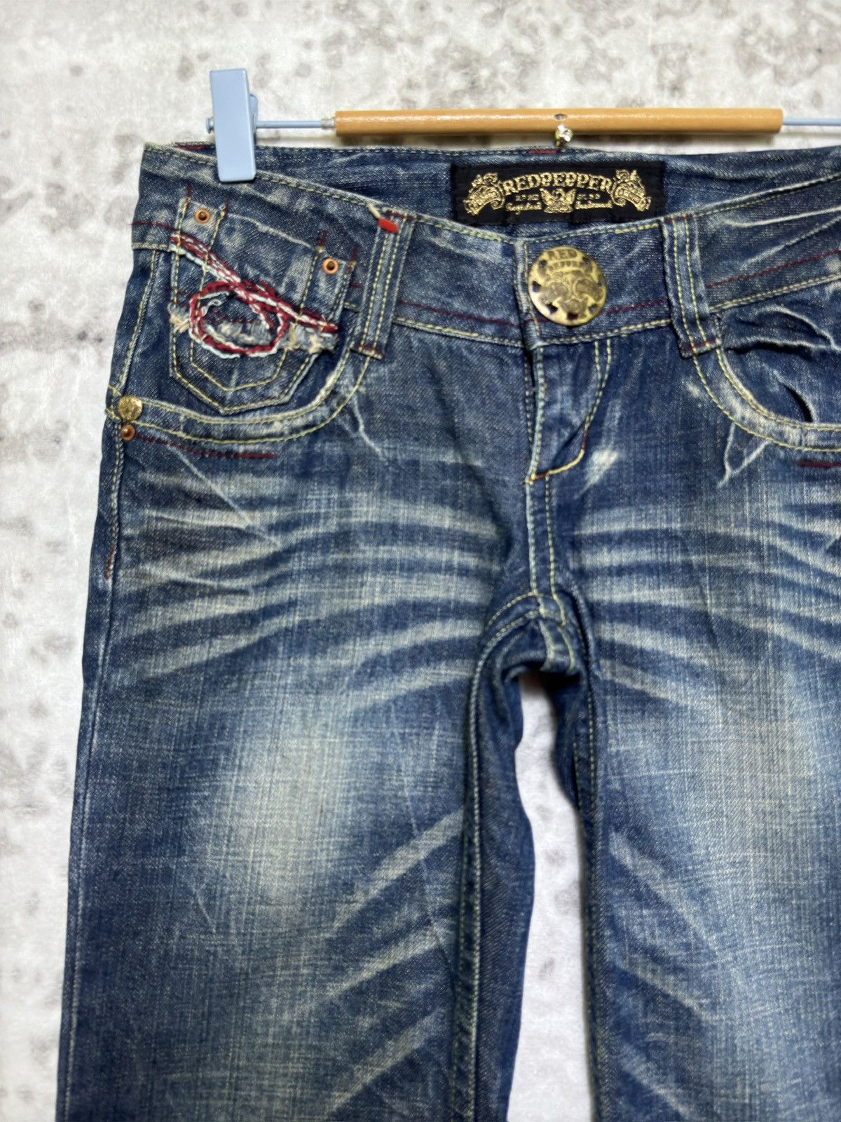 Ed Hardy Y2K Red Pepper Embroidery Mud Wash Finish Flared Jeans Size US 28 / EU 44 - 4 Thumbnail