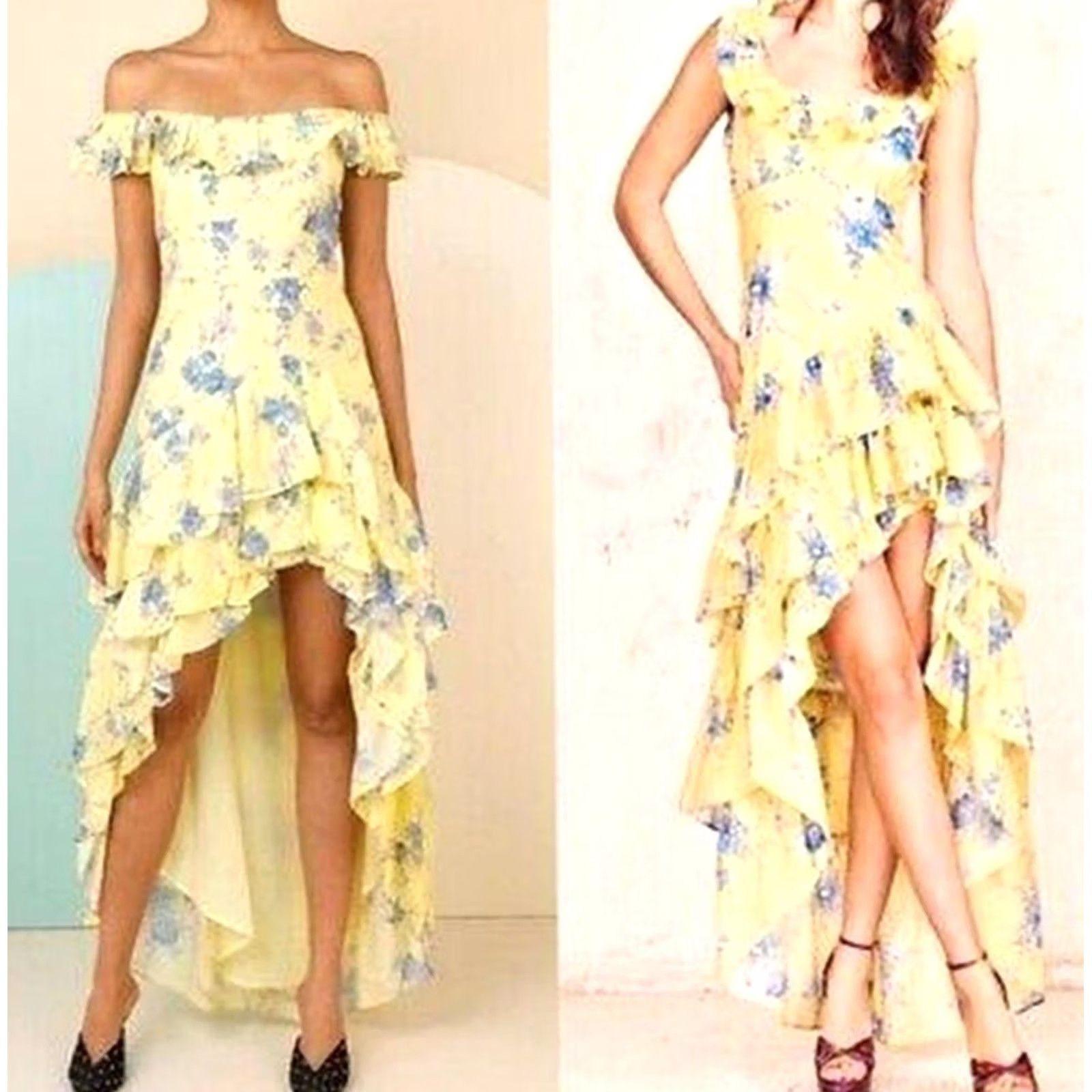 LoveShackFancy LoveShackFancy Dress Maxi Floral Off Shoulder Yellow Sz 00 Women's Sleeveless Asymmetric Viscose Rayon Long Size XXS / US 00 / IT 34 - 6 Thumbnail