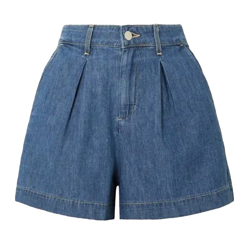 L'AGENCE L'Agence Zahari Pleated Denim Shorts in Blue, Size 29 Size 29" - 1 Thumbnail