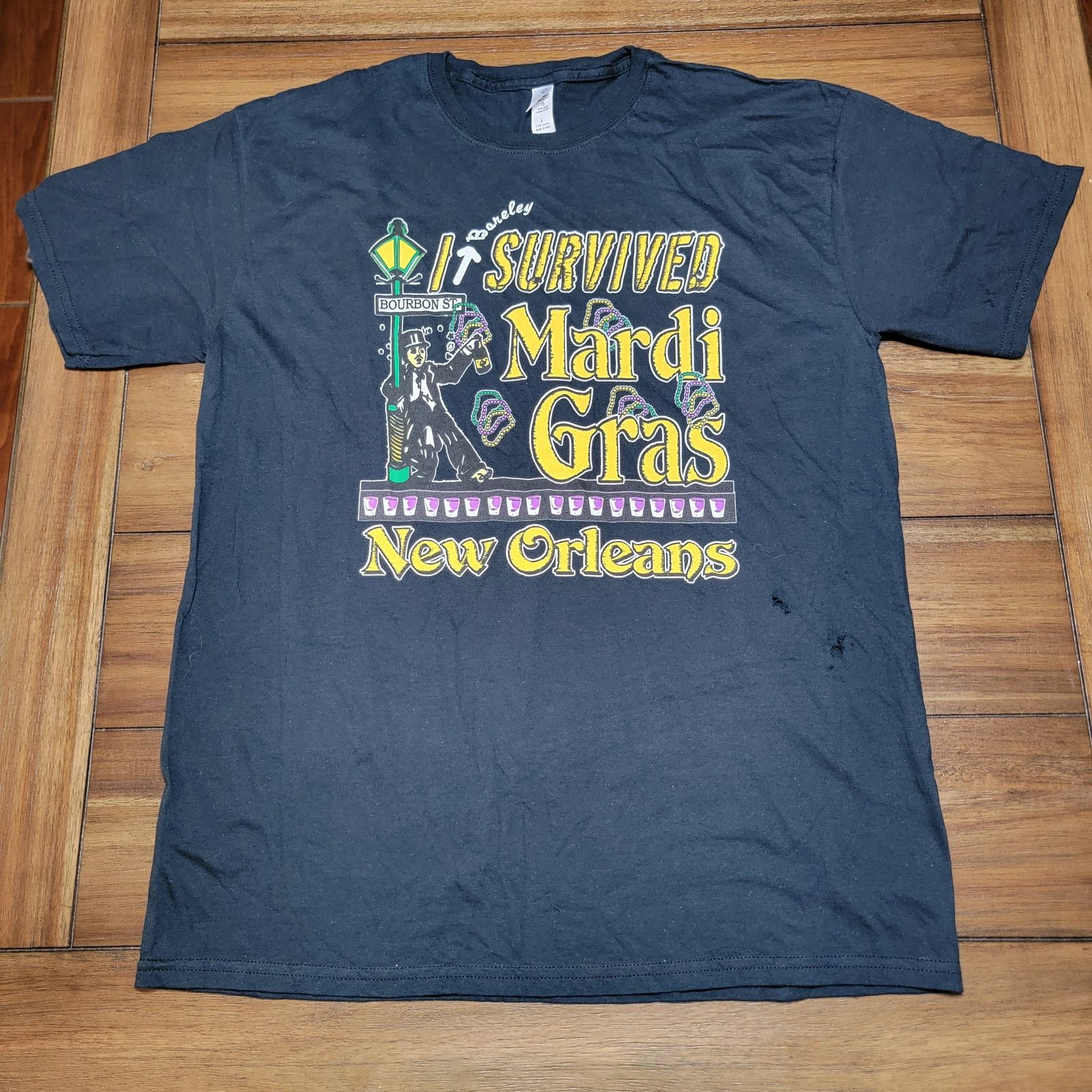 Gildan Mardi Gras Tee (Gildan) "I Bareley Survived..." - Large Size US L / EU 52-54 / 3 - 1 Thumbnail