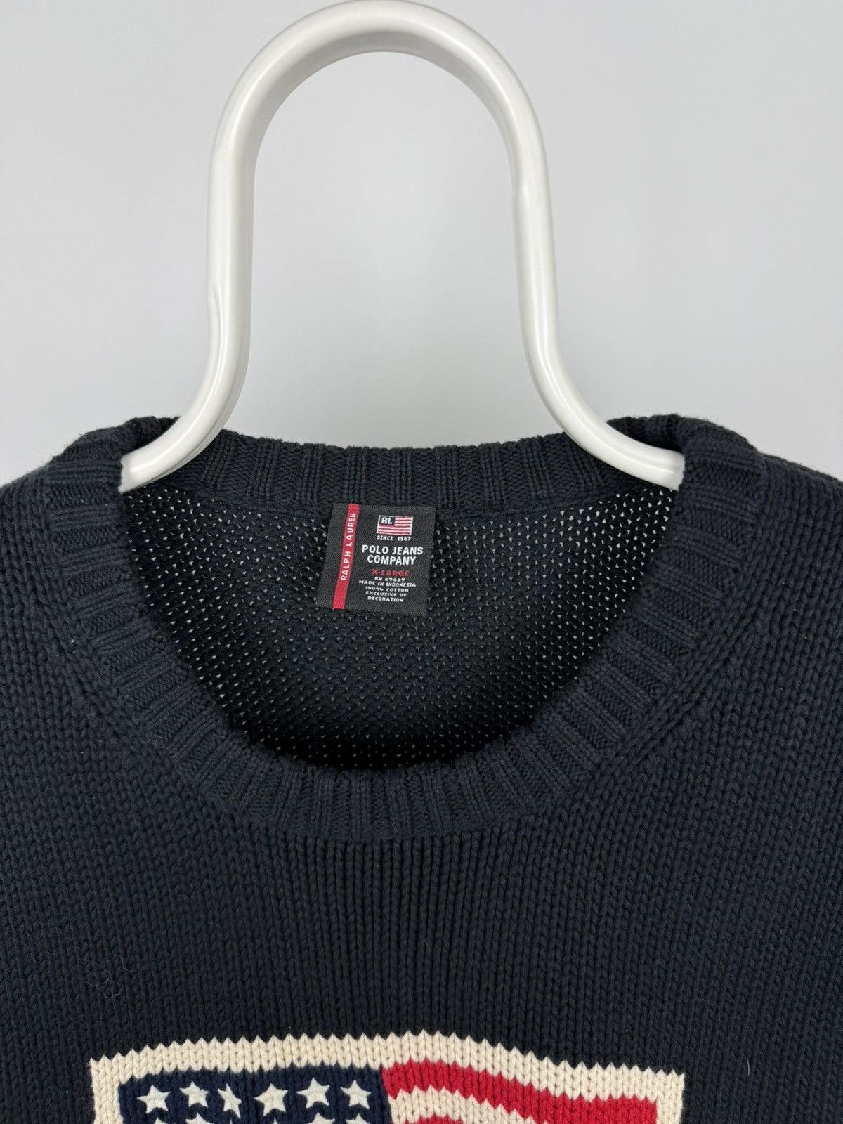 Polo Ralph Lauren × Vintage Vintage Polo Ralph Lauren Big Logo USA Flag Sweater Wool Size US XL / EU 56 / 4 - 4 Thumbnail