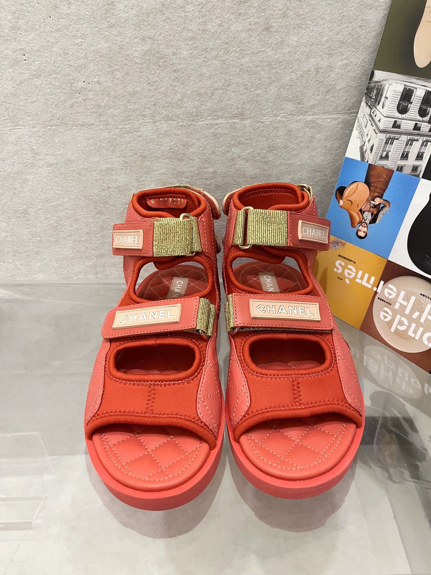 Chanel Chanel Red Velcro Sandals 36 EUR Pre-owned (creases) Size US 5.5 / IT 35.5 - 2 Thumbnail