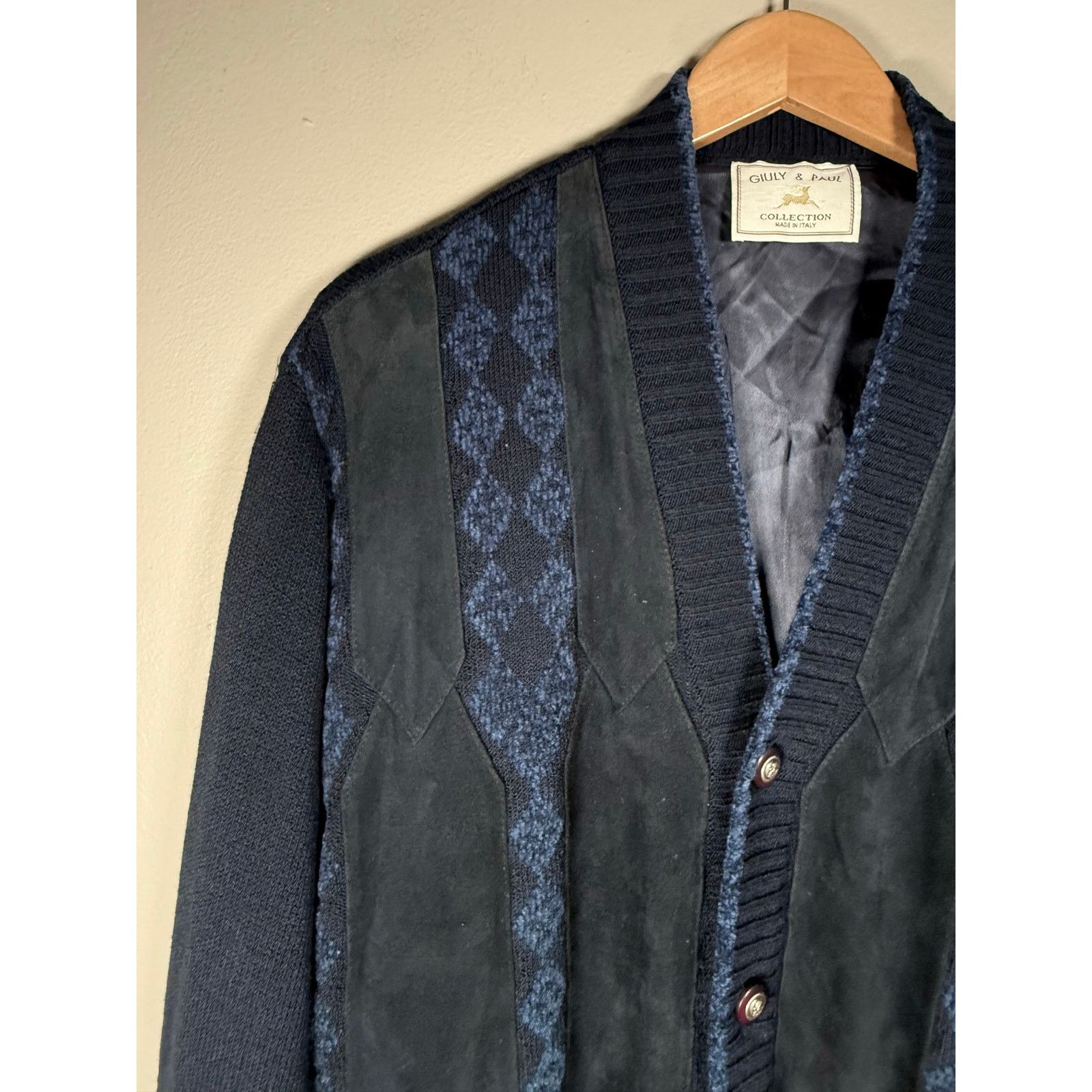 Designer Vintage Giuly & Paul Suede & Merino Cardigan-Italy size 46/M Size US M / EU 48-50 / 2 - 4 Thumbnail