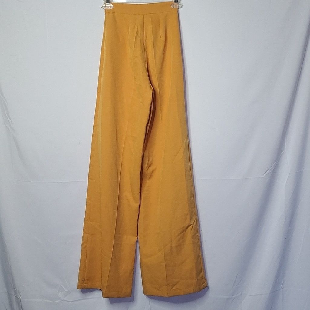 The Unbranded Brand NWOT Oh Polly mustard yellow flare wide leg pleated pants 0 Size 25" / US 0 / IT 36 - 5 Thumbnail