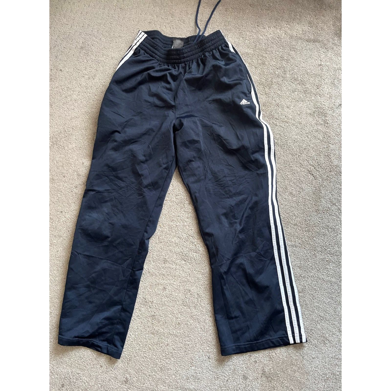Adidas Adidas Sweatpants Pants Navy w/ White Stripe Athletic Men Large Polyester M Blue Striped 30 in Inseam Sweatpants Mens Size US 31 - 2 Thumbnail