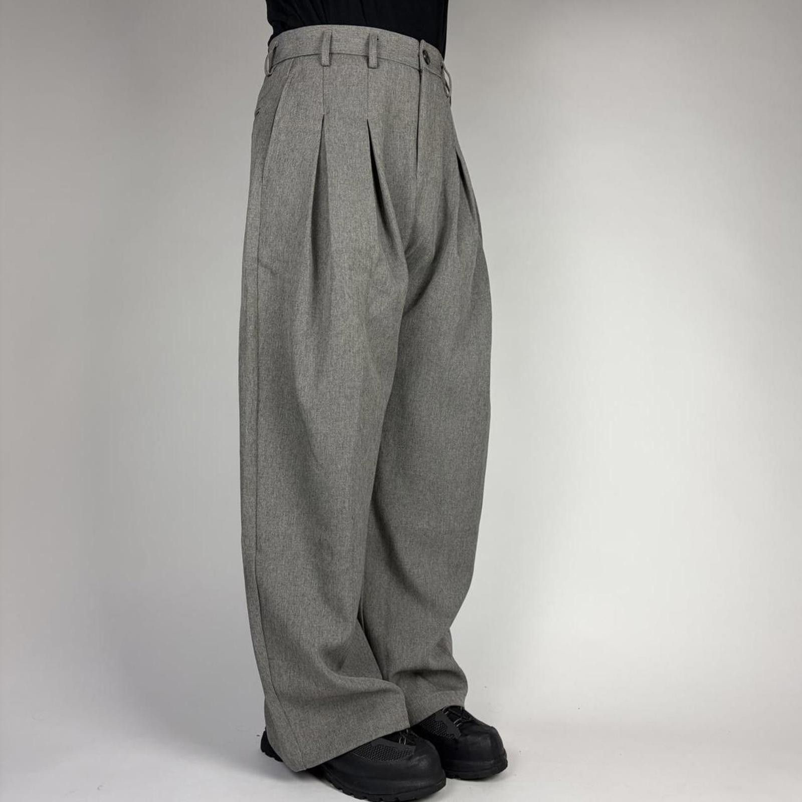 Other Taupe Textured Wide Leg Pleated Trousers Size US 33 - 3 Thumbnail