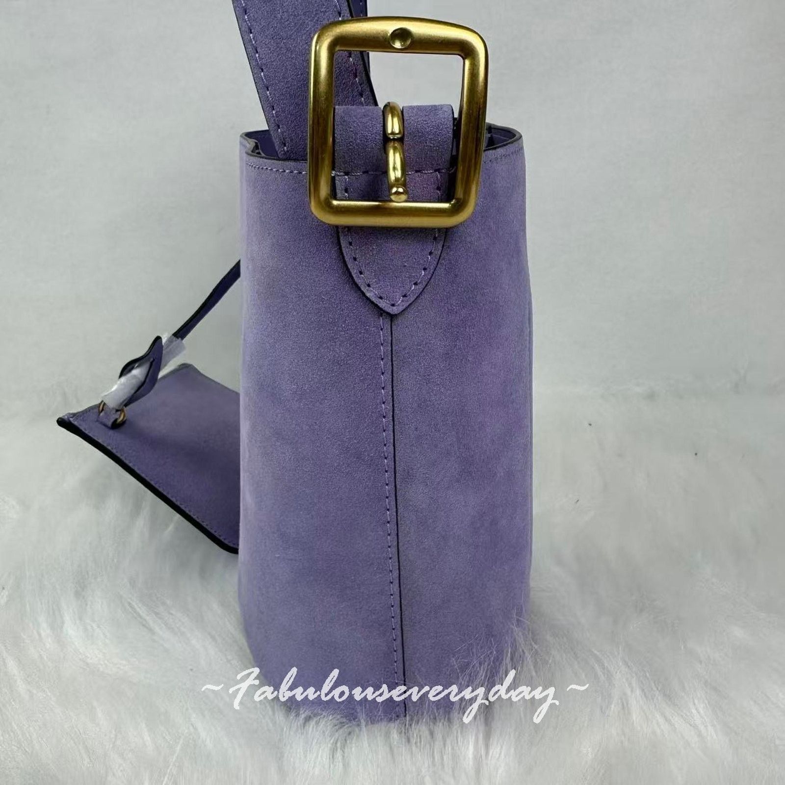 Coach Coach Bleeker Bucket 21 Crossbody in Suede/Brass/Violet Mist Size ONE SIZE - 4 Thumbnail