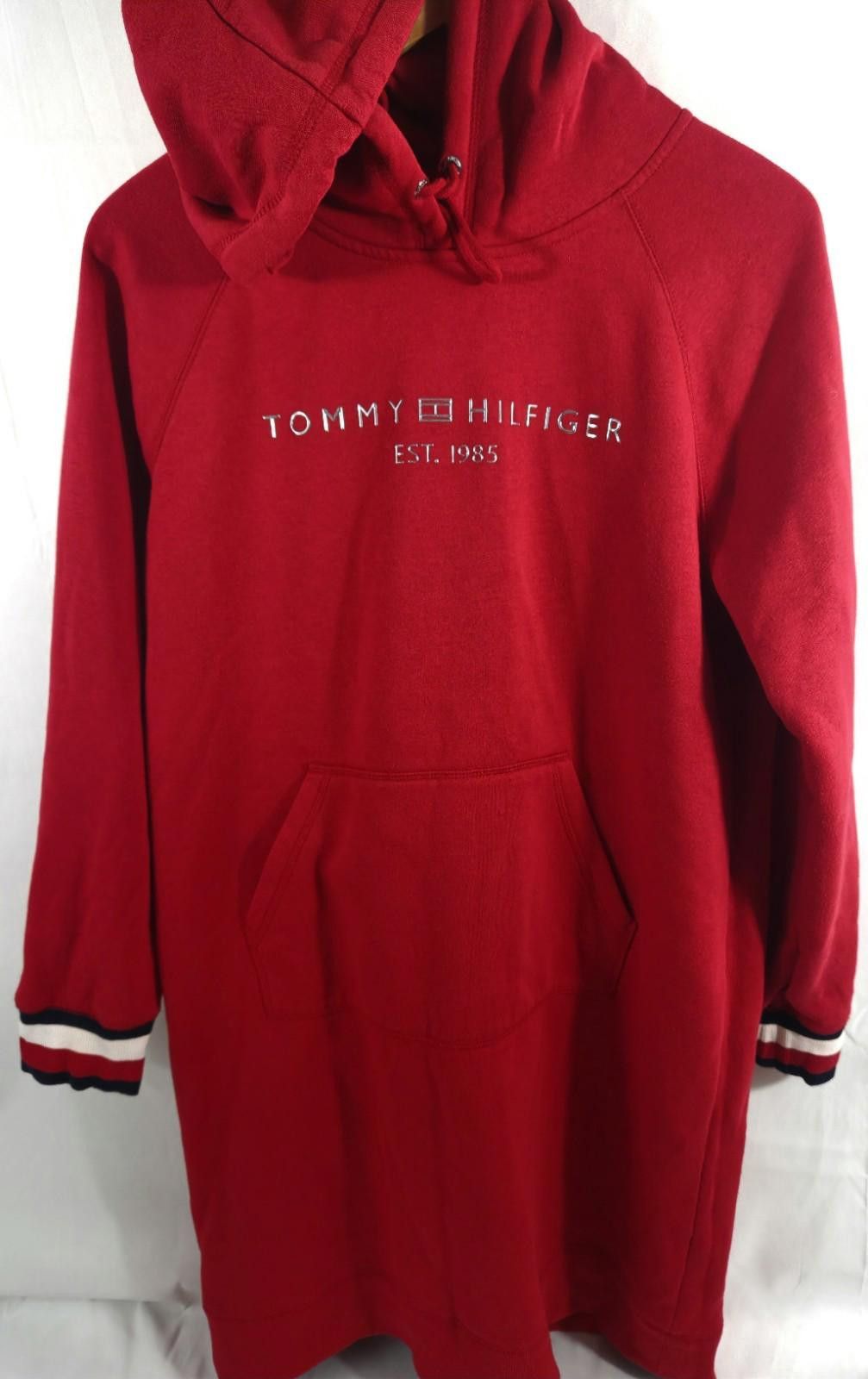 Tommy Hilfiger Tommy Hilfiger Logo Hoodie Sweatshirt Dress Size L Red Cozy Size L / US 10 / IT 46 - 1 Thumbnail