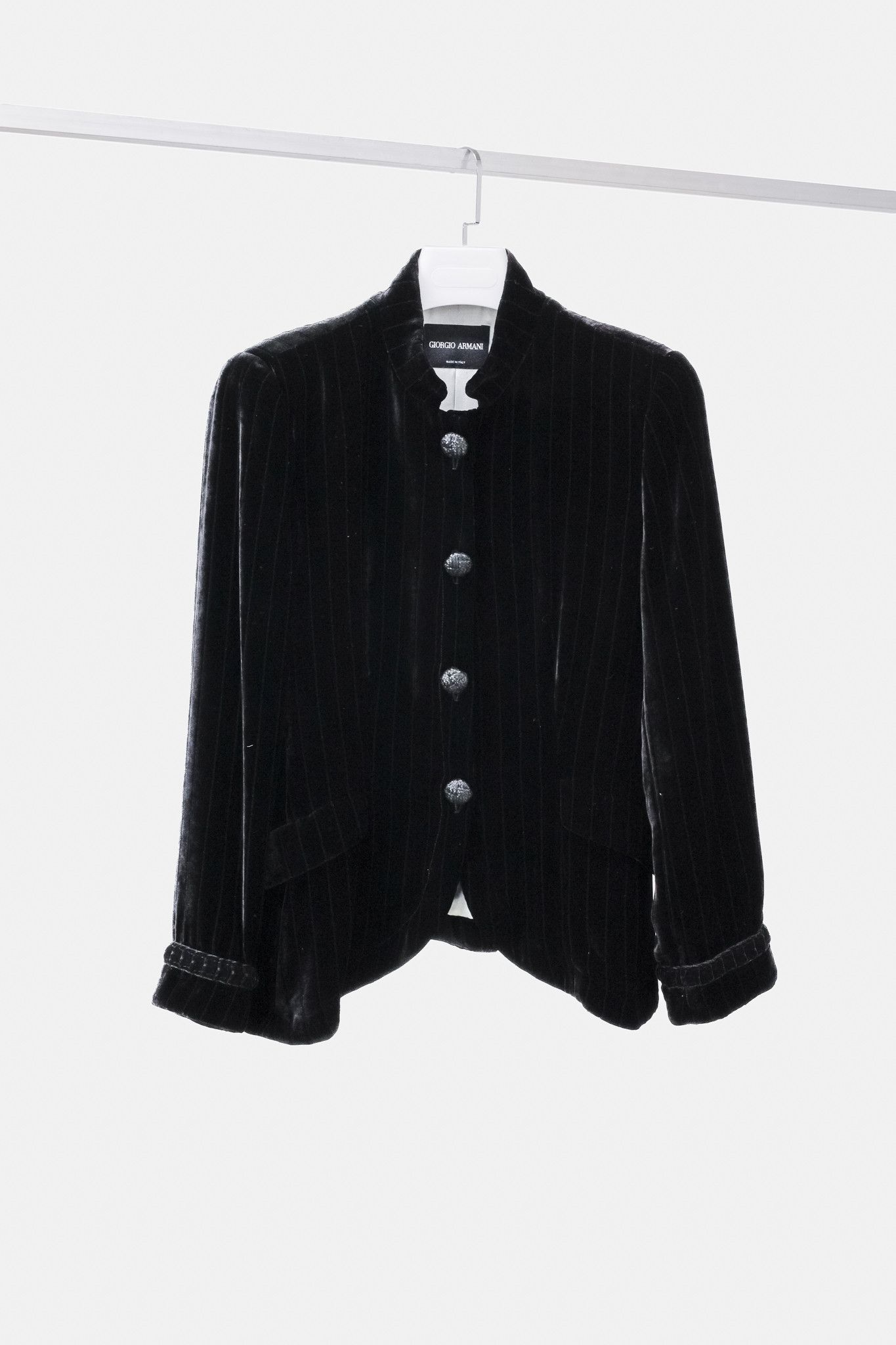 image of Giorgio Armani Black Velvet Mandarin Jacket, Women's (Size Large)