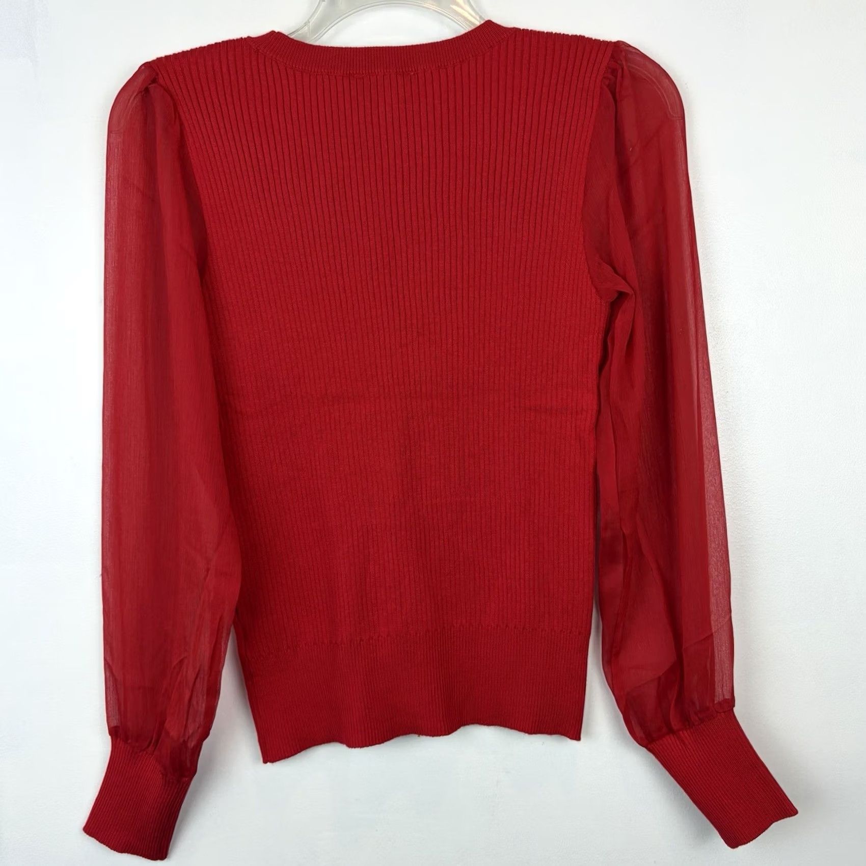 Vintage Carmen Marc Valvo Ribbed Knit Top Womens M Blue Crew Neck Long Sleeve Pullover Stretch Casual Party Cocktail New Size M / US 6-8 / IT 42-44 - 2 Thumbnail
