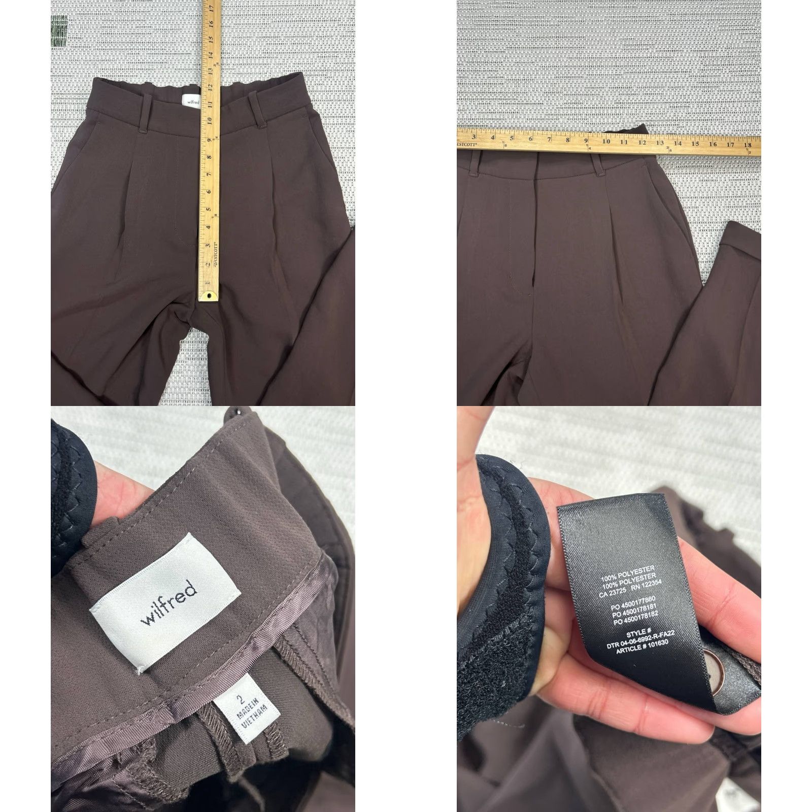 Vintage Wilfred Pants Womens 2 Brown Stretch Mid Rise Tapered Leg Ankle Hem Classic, Modern 27in Inseam Girls? Mens? Wait. End with Womens. Size 26" / US 2 / IT 38 - 8 Thumbnail