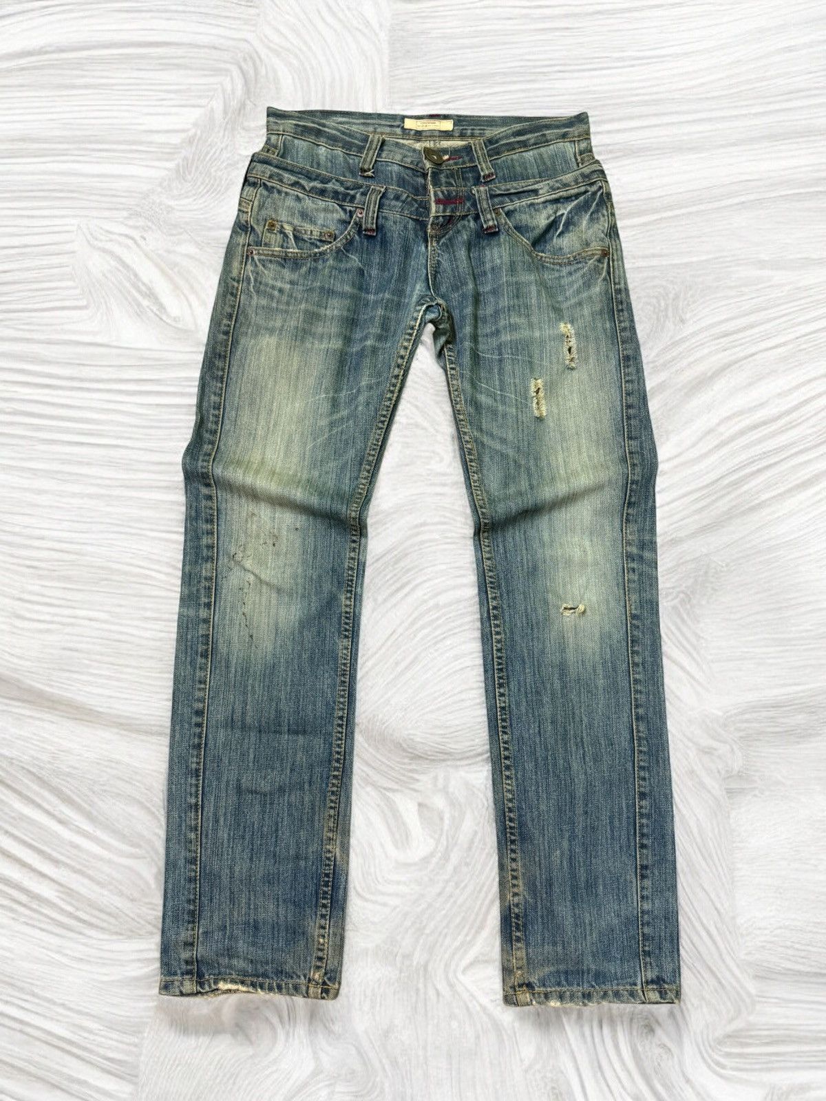 Hysteric Glamour × Japanese Brand LUCKY STORE DOUBLE WAIST JUNYAWATANBE STYLE DISTRESSED DENIM Size US 30 / EU 46 - 1 Thumbnail