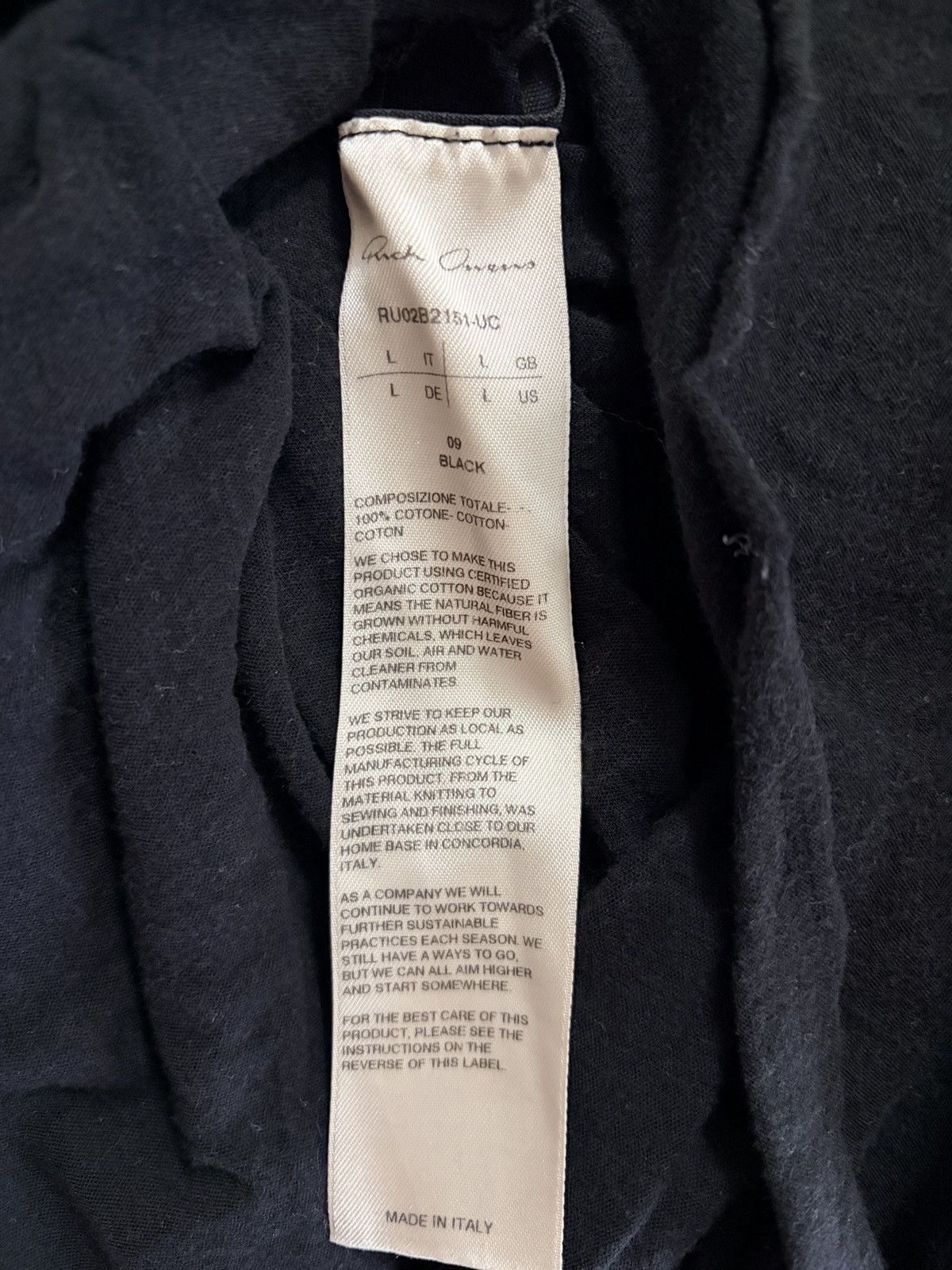 Rick Owens RICK OWENS BASIC SL T IN BLACK UNSTABLE COTTON Size US L / EU 52-54 / 3 - 11 Thumbnail