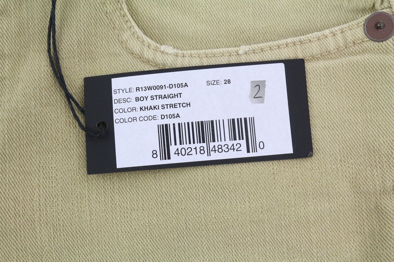 R13 BOY STRAIGHT 28 Khaki Stretch Washed Ankled Light 86308 Size 28" / US 6 / IT 42 - 7 Thumbnail