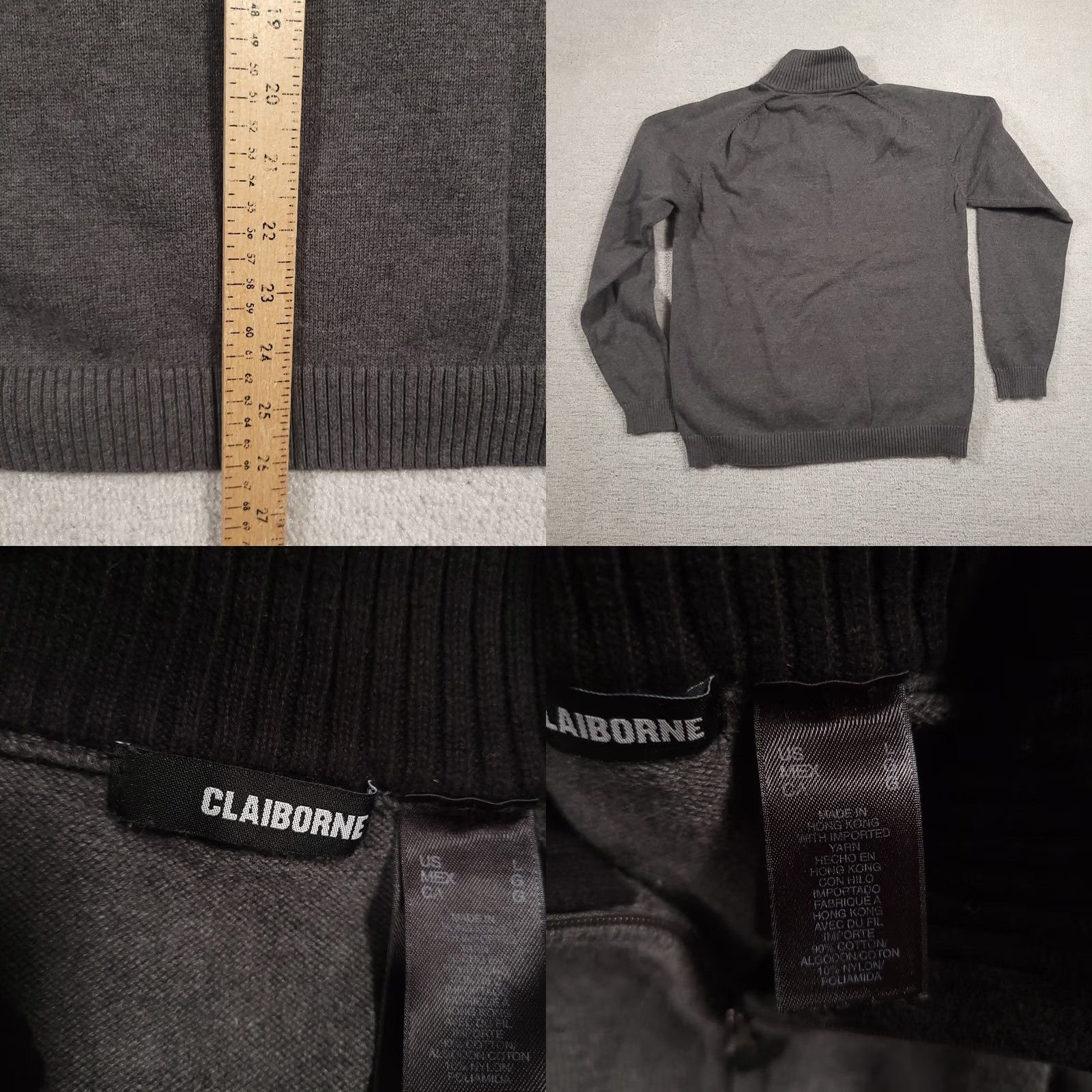Liz Claiborne Claiborne Pullover Sweater 1/4 Zip Mens Large Gray Long Sleeve Mock Neck Diamond Pattern Knit Cotton Knitwear Shirt Size US L / EU 52-54 / 3 - 8 Thumbnail