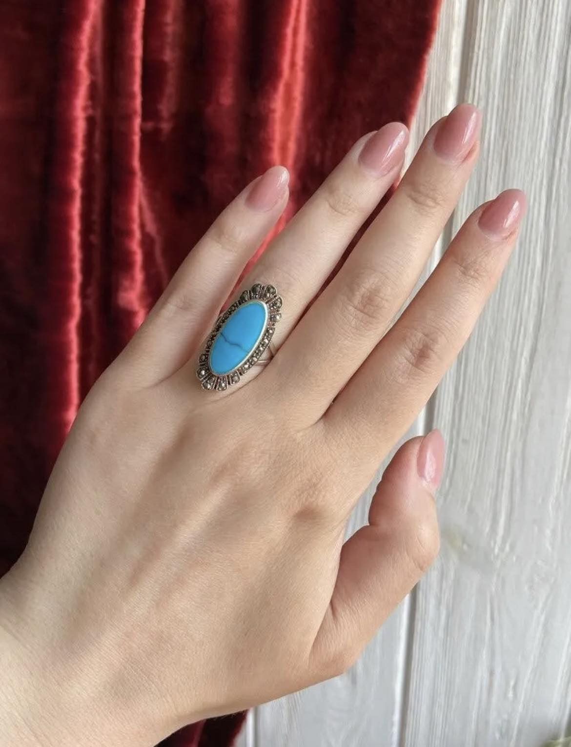 Jewelry Vintage Sterling Silver 925 Ring Natural Turquoise Size 6 Size ONE SIZE - 2 Thumbnail