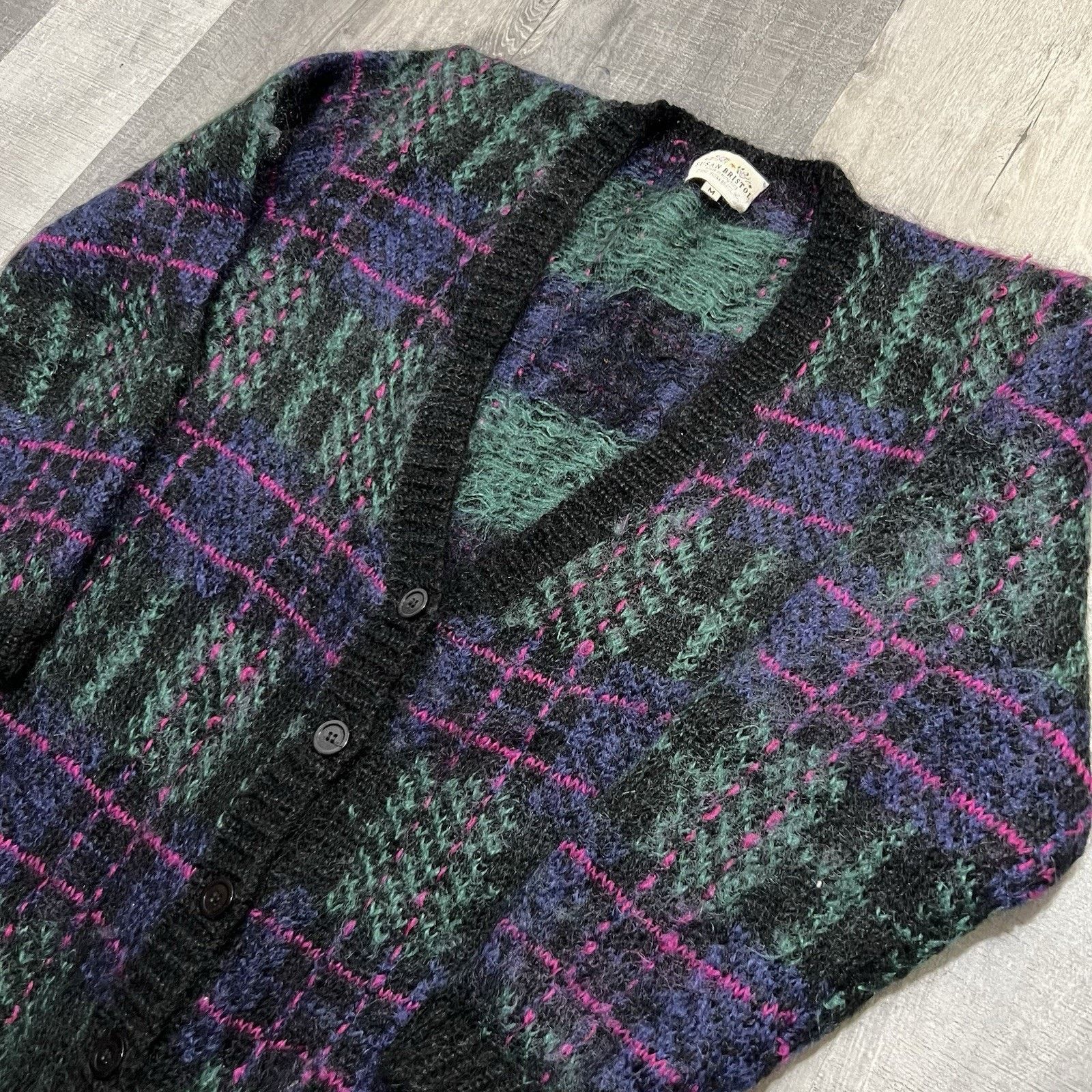 Vintage VTG Susan Bristol Mohair Cardigan Sweater Plaid 90s Knit M Size M / US 6-8 / IT 42-44 - 3 Thumbnail