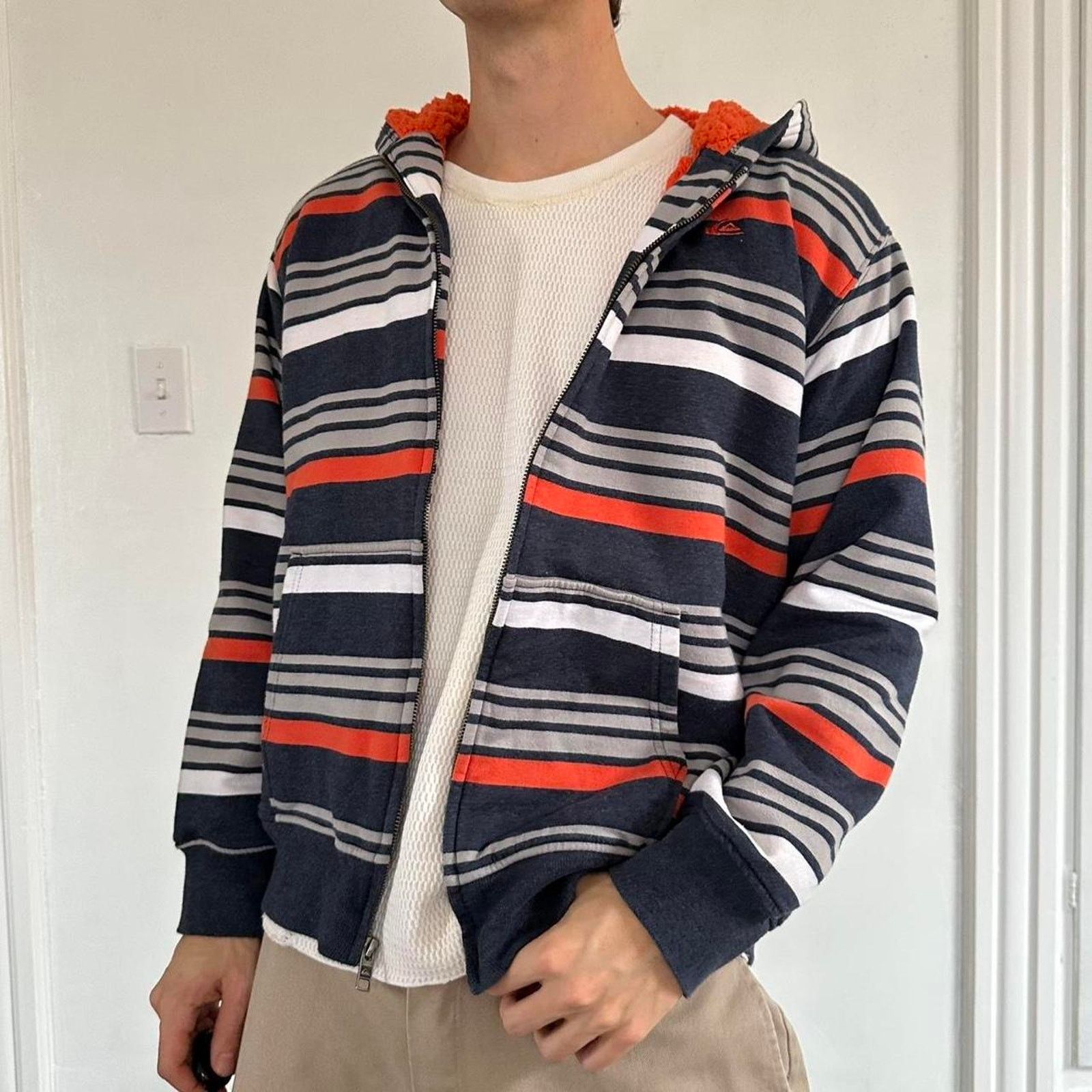 Quiksilver × Vintage Vintage Y2K 00s Quiksilver Striped Zip Up Hoodie Sweatshirt Size US XS / EU 42 / 0 - 7 Thumbnail