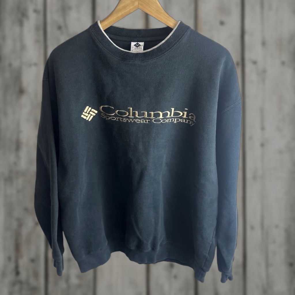 VINTAGE Columbia 90s Black Embroidered Crewneck Sweatshirt XL Mens