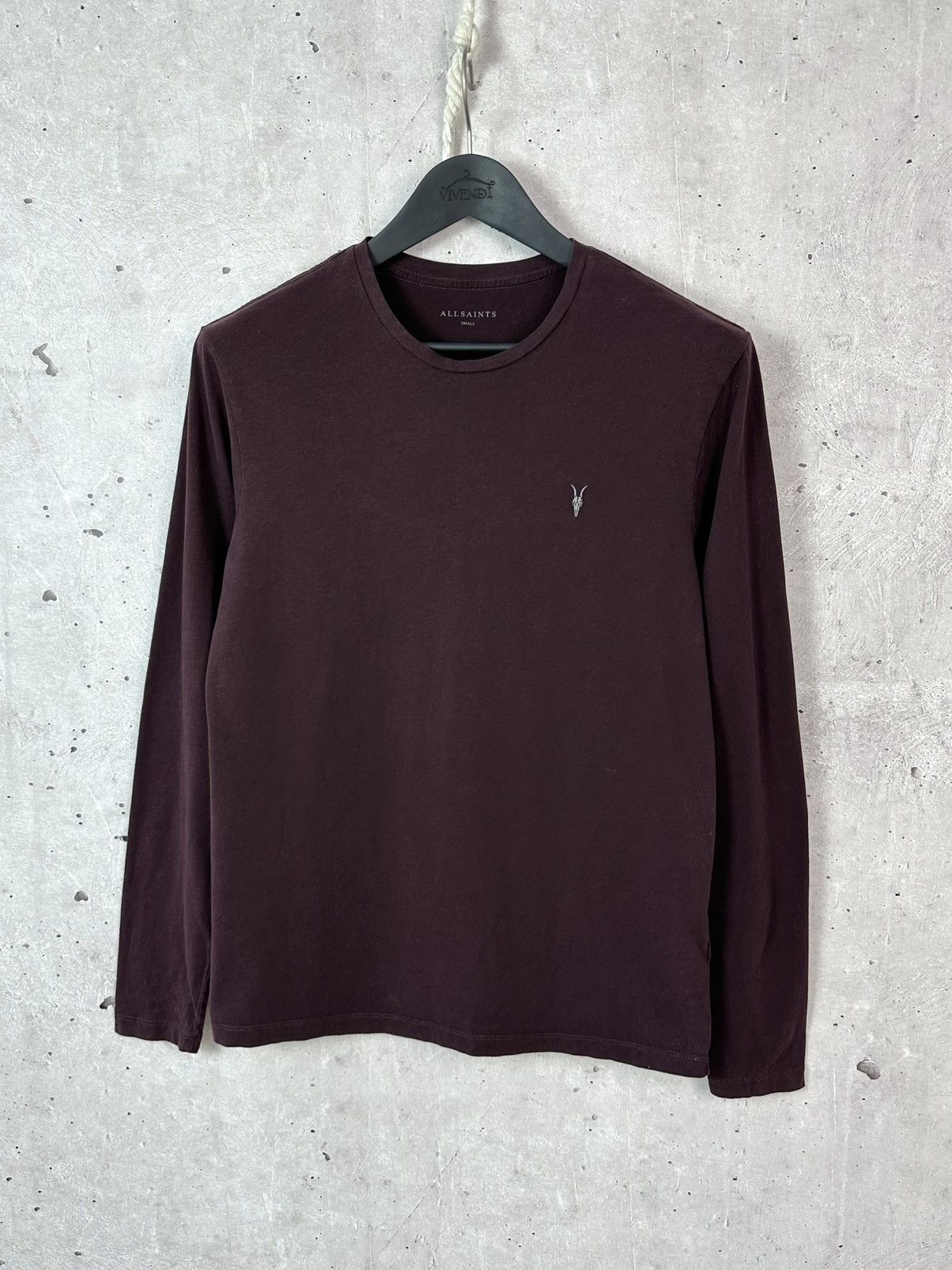 Allsaints Allsaints Brace Crew Neck Cotton Burgundy Men’s Long Sleeve Size US S / EU 44-46 / 1 - 1 Thumbnail