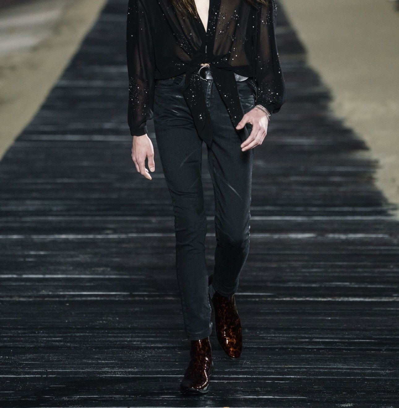 v*_様 saint laurent paris coating skinny Saint Laurent Paris SS20 Black 'D21' Waxed Whiskers Skinny