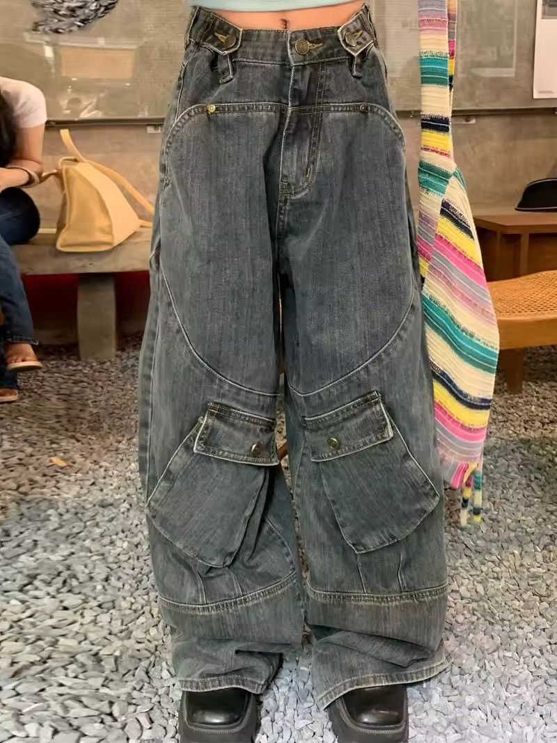 Jean × Vintage Retro Style Large Pocket Straight-leg Jean Size 31" - 1 Thumbnail