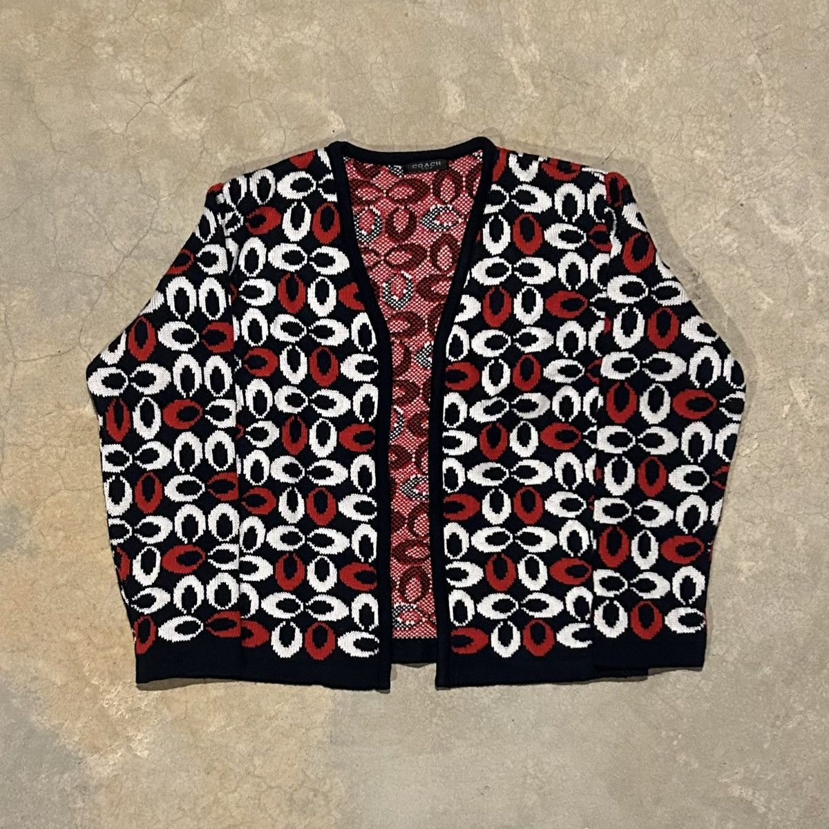 Coach × Vintage Crazy Vintage 90s Coach Jacquard Monogram Knit Cardigan Size US S / EU 44-46 / 1 - 1 Thumbnail