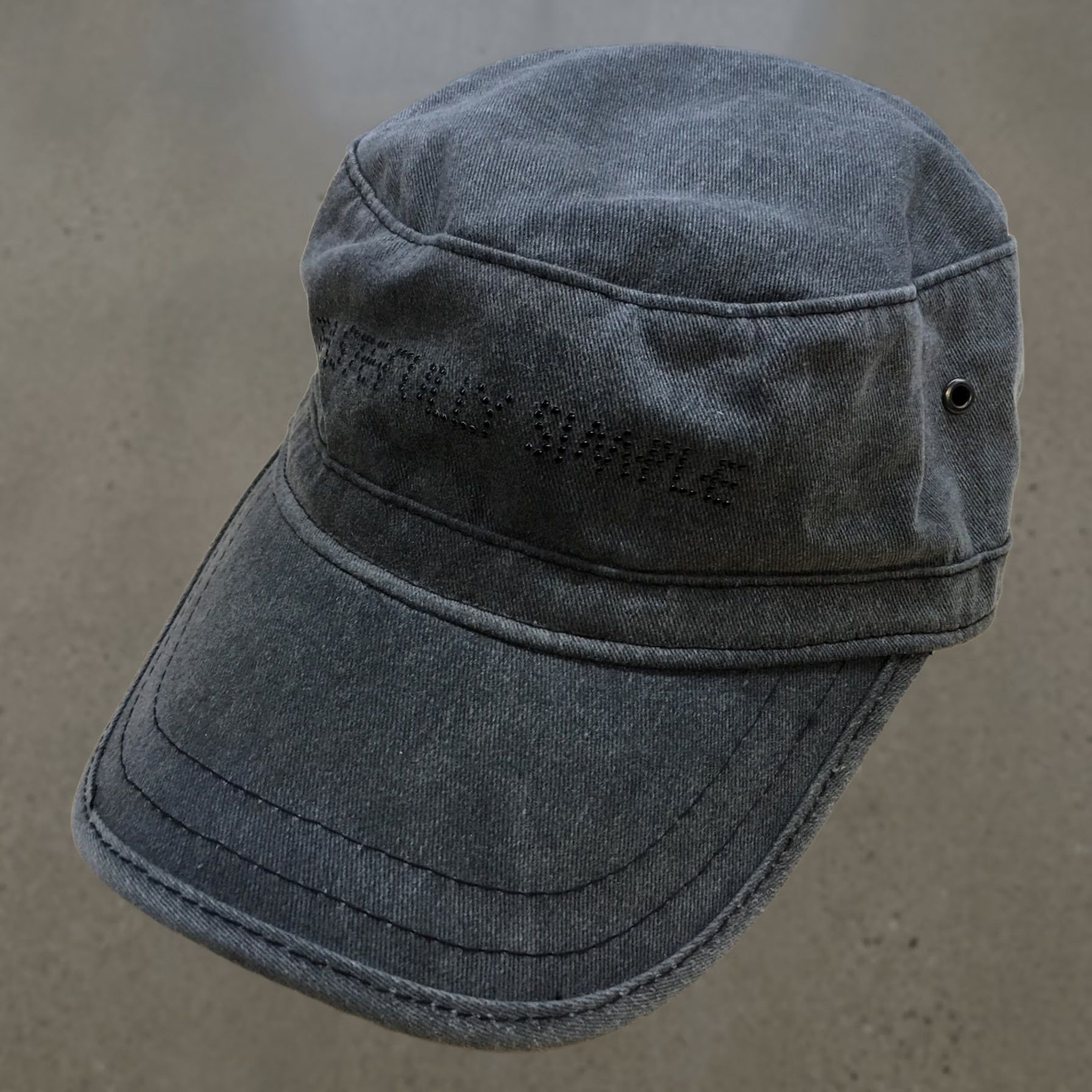 Vintage Simple Cap Womens One Size Gray Tastefully Army Adjustable Curved Brim Studded Size ONE SIZE - 1 Thumbnail