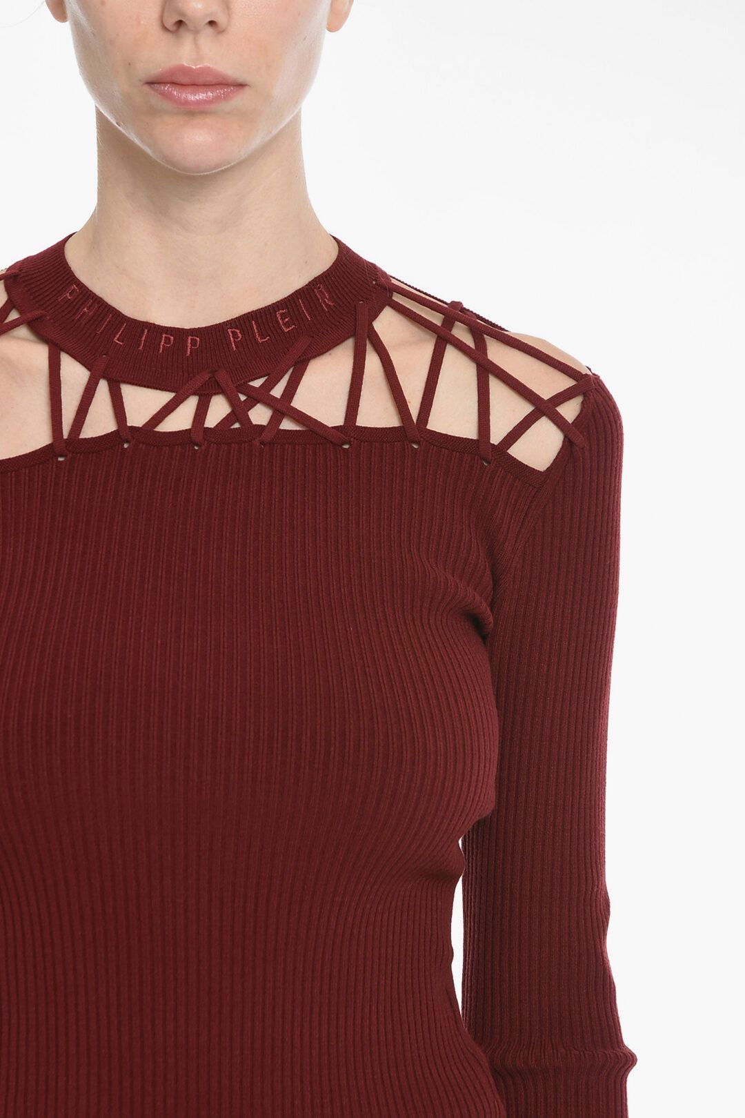 Philipp Plein og1mm0824 Ribbed Twine Sweater With Embroidered Logo Size S / US 4 / IT 40 - 3 Thumbnail