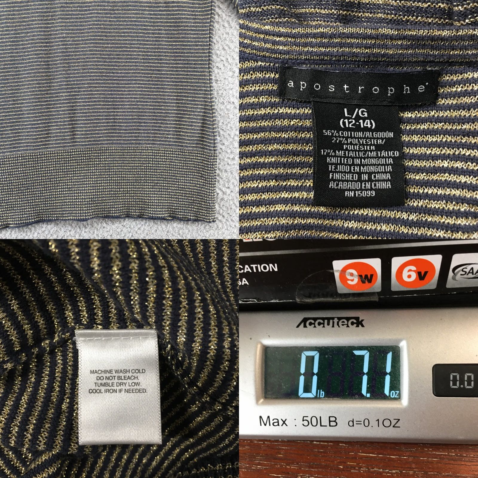 Vintage Apostrophe Pullover Sweater Womens L Black Striped 3/4 Sleeve Cotton Blend Polo? Size L / US 10 / IT 46 - 10 Thumbnail