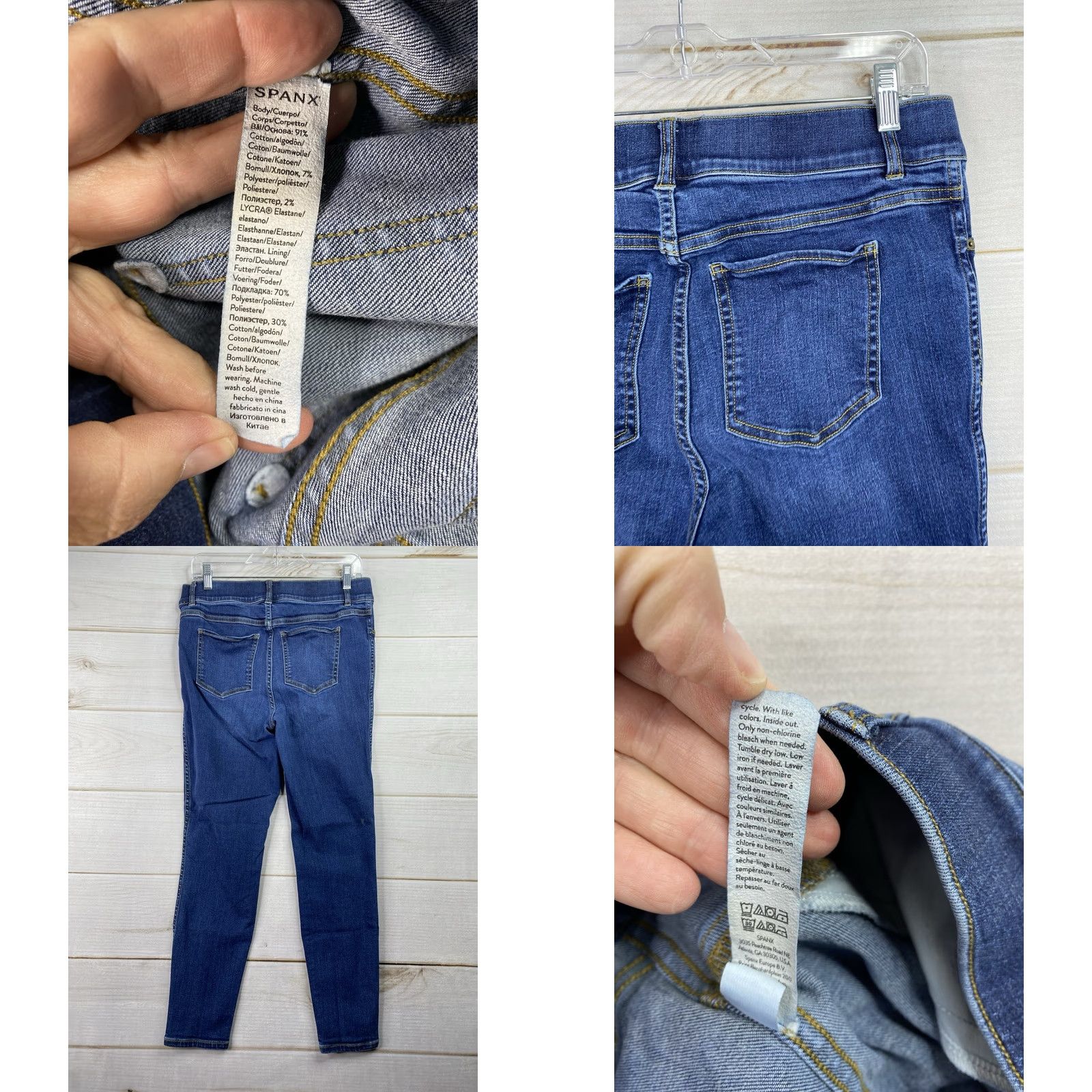 Spanx SPANX Jeans Skinny Denim Pull On L Dark Blue Womens Size L Stretch 31in Inseam 26.5in Belt Loops Faux Fly Size 36" / US 14 / IT 50 - 8 Thumbnail
