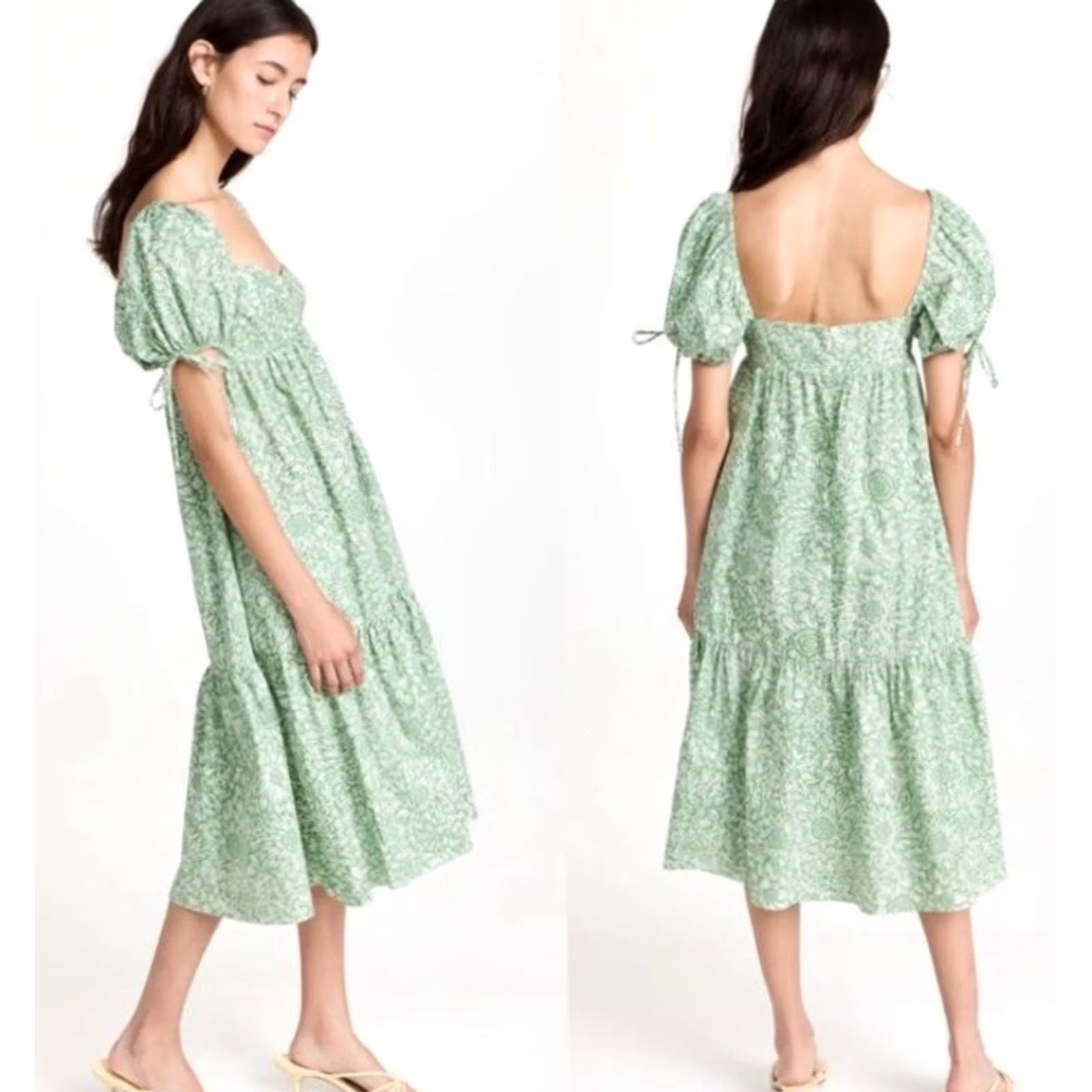 Amanda Uprichard Amanda Uprichard Dress L Meadow Green Sicily Floral Puff Sleeve Midi Fit & Flare Womens Size L / US 10 / IT 46 - 2 Thumbnail