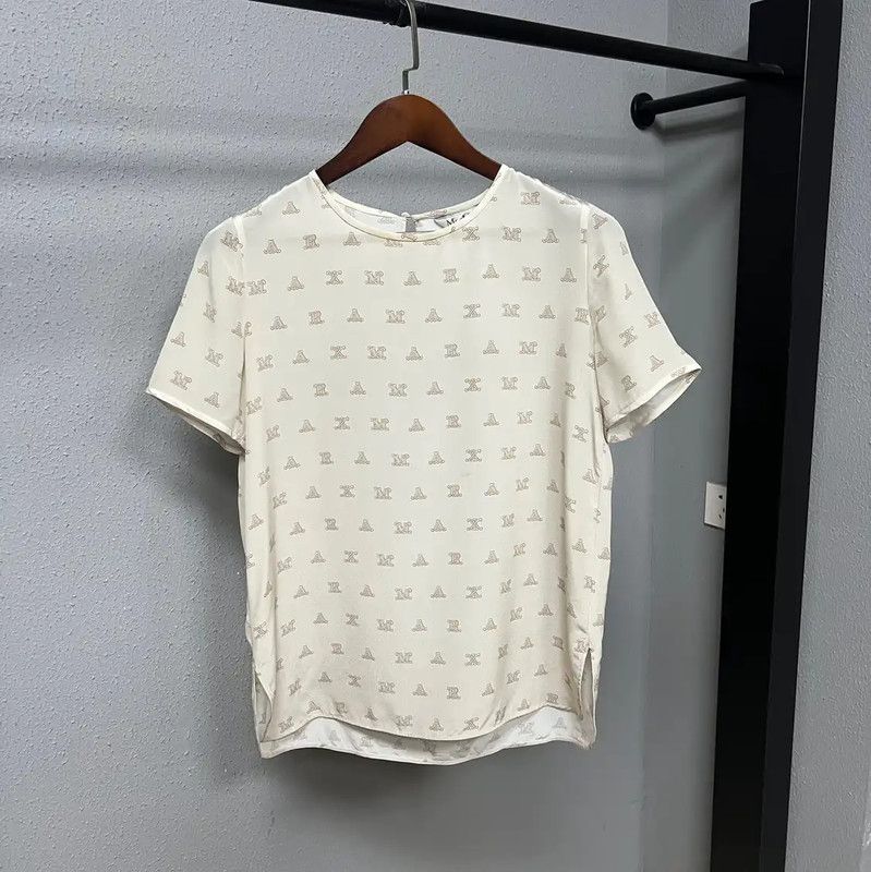 Max Mara MaxMara Cream Cotton Blend T-Shirt 0089 Size M / US 6-8 / IT 42-44 - 1 Thumbnail