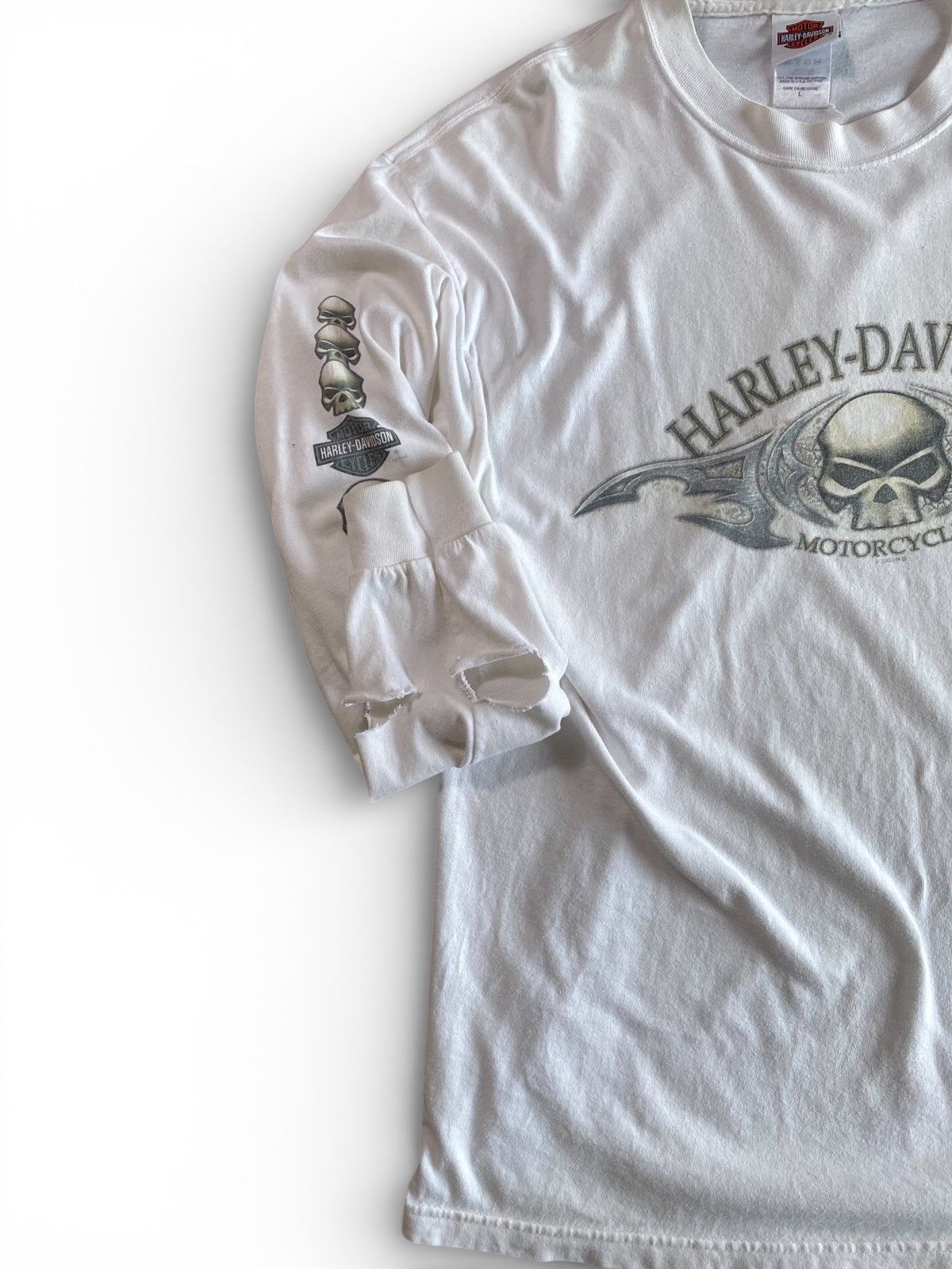 Harley Davidson Vintage Harley Davidson Distressed Skull Long Sleeve T-Shirt Size US L / EU 52-54 / 3 - 5 Thumbnail