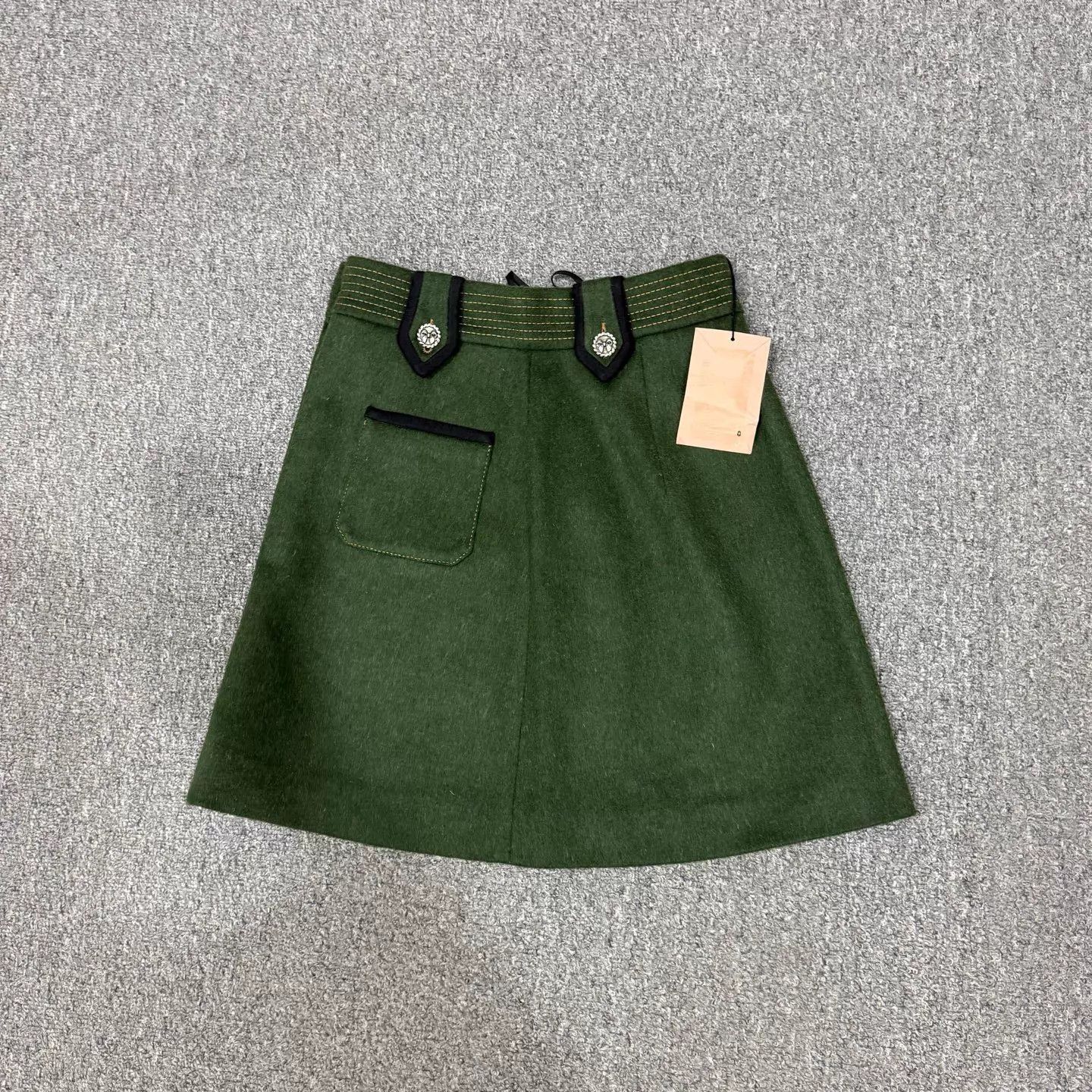 Miu Miu MIU MIU Dark Green Bow-Button WoolSkirt Women's 38 Size 26" / US 2 / IT 38 - 1 Thumbnail