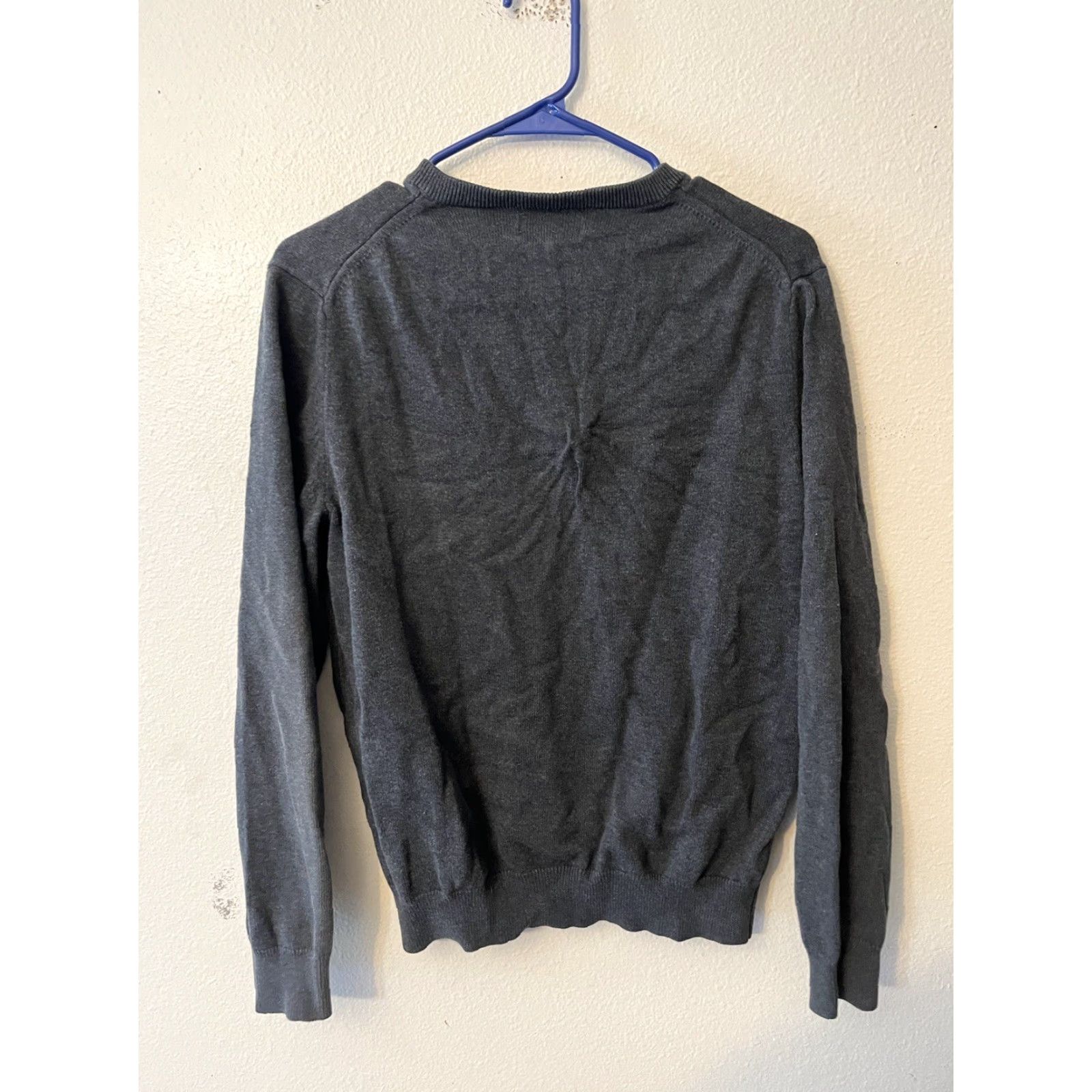 Express Express Mens Pullover V-Neck Sweater Size Medium Charcoal Gray Knit Cotton Long Sleeve Pullover Modern All Seasons Size US M / EU 48-50 / 2 - 2 Thumbnail
