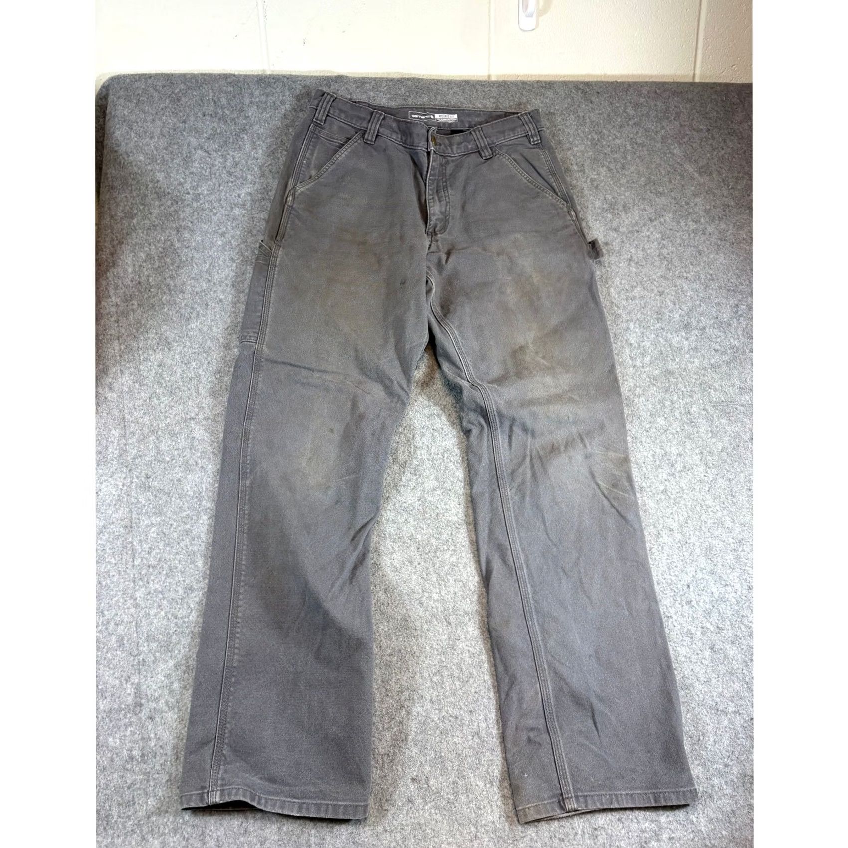 Carhartt VINTAGE Carhartt Relaxed Carpenter Pants Mens 33x34 Gray Baggy Thermal Workwear Outdoor Mens Size US 33 - 3 Thumbnail